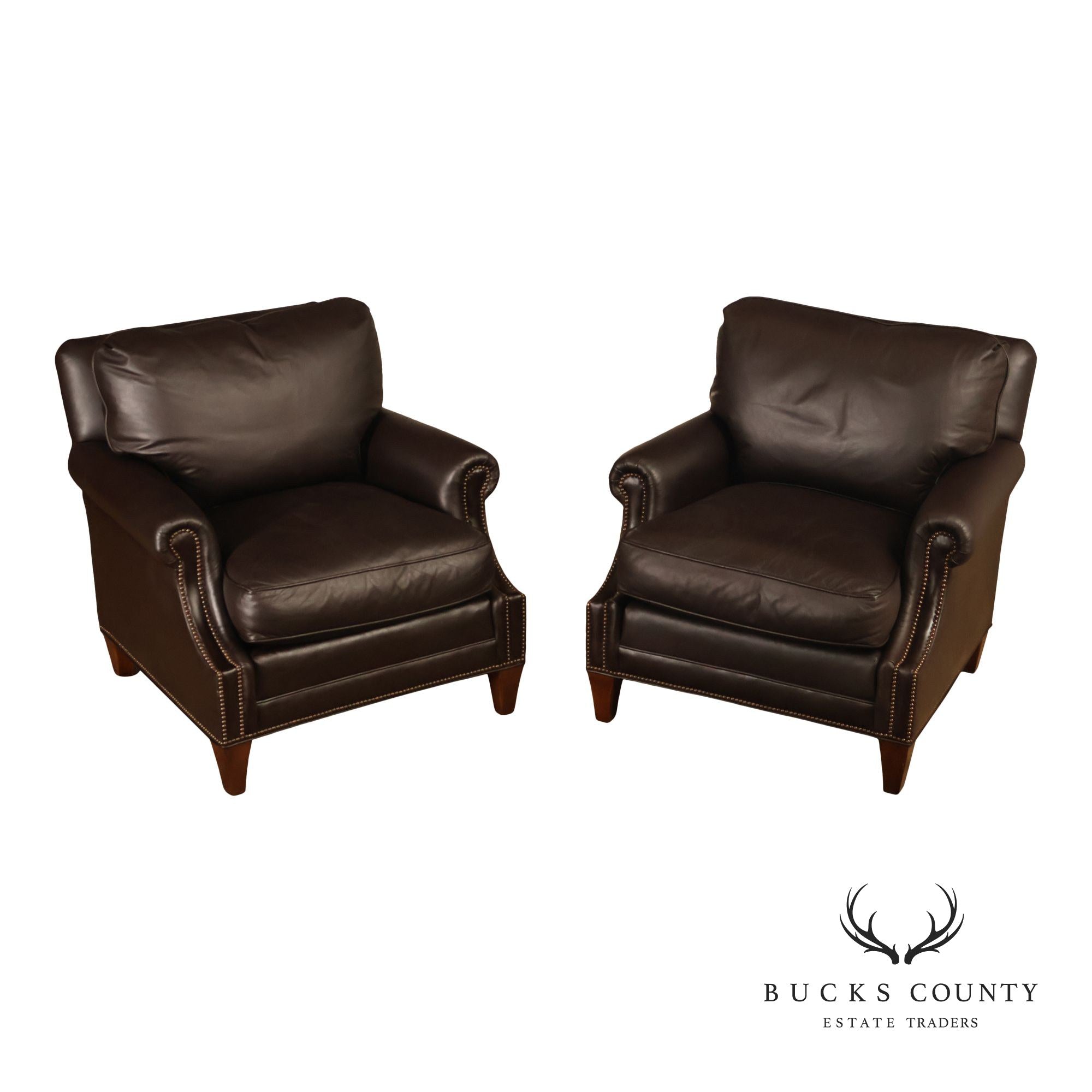 Baker Furniture Pair of Leather Club Chairs