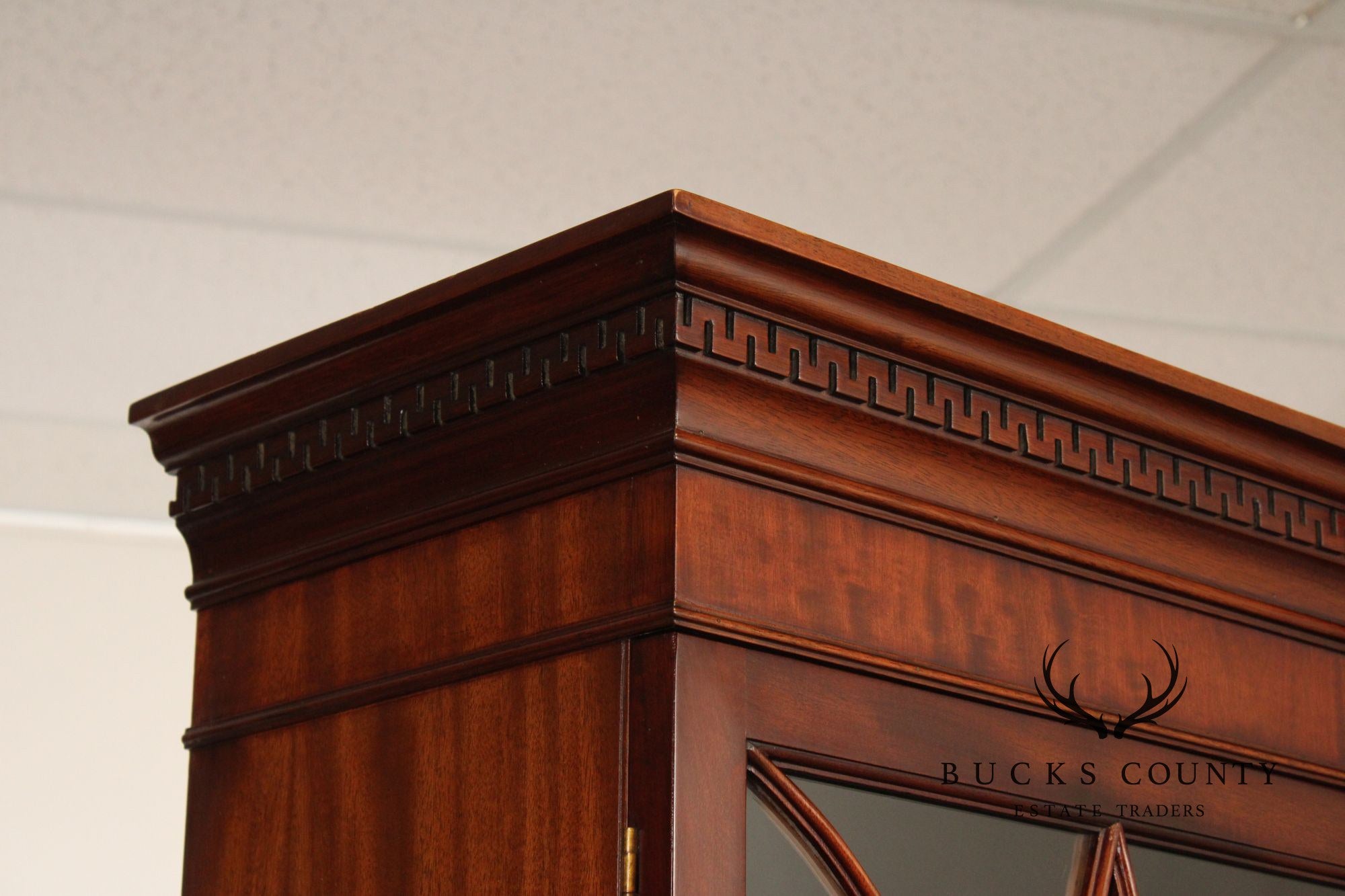 Regency Style Mahogany Breakfront Bookcase Cabinet