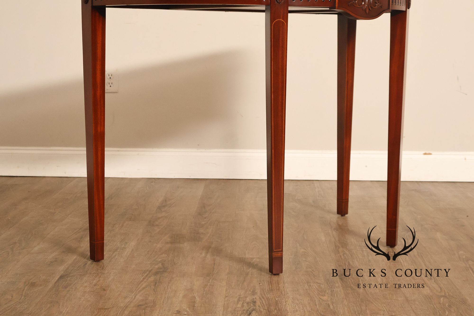 Custom Mahogany Inlaid Demilune Console Table