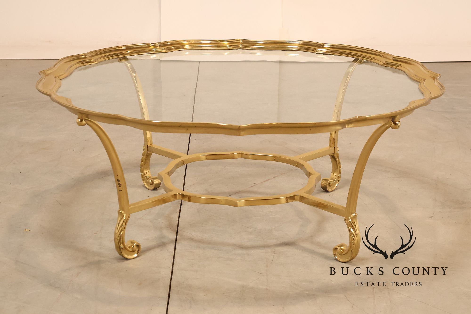 LaBarge Scalloped Brass And Glass Coffee Table