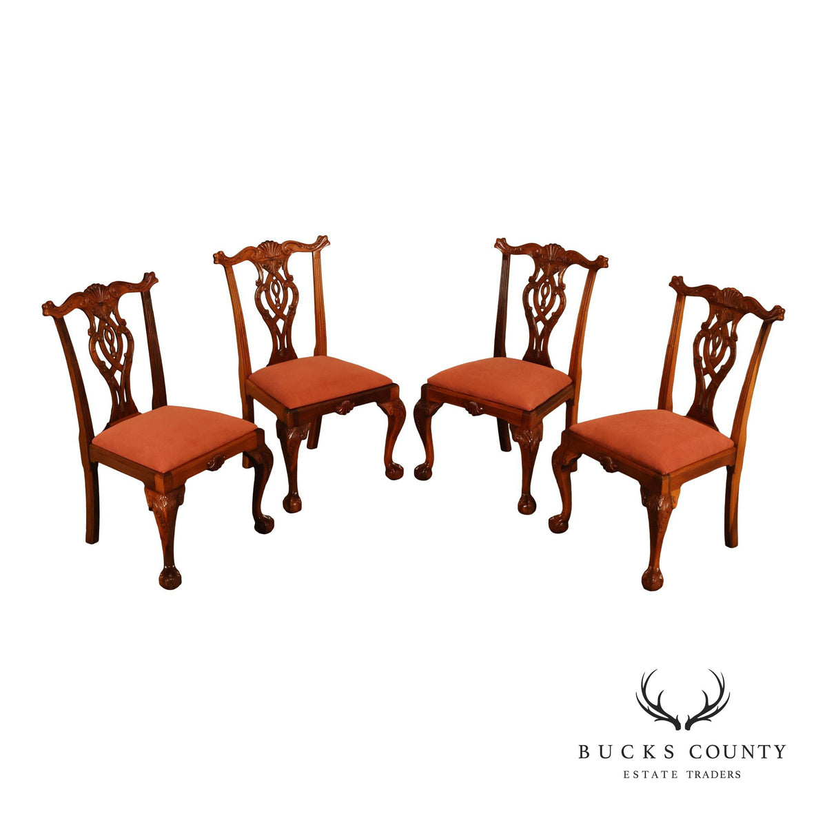 Chippendale Style Set Of 4 Carved Mahogany Side Dining Chairs