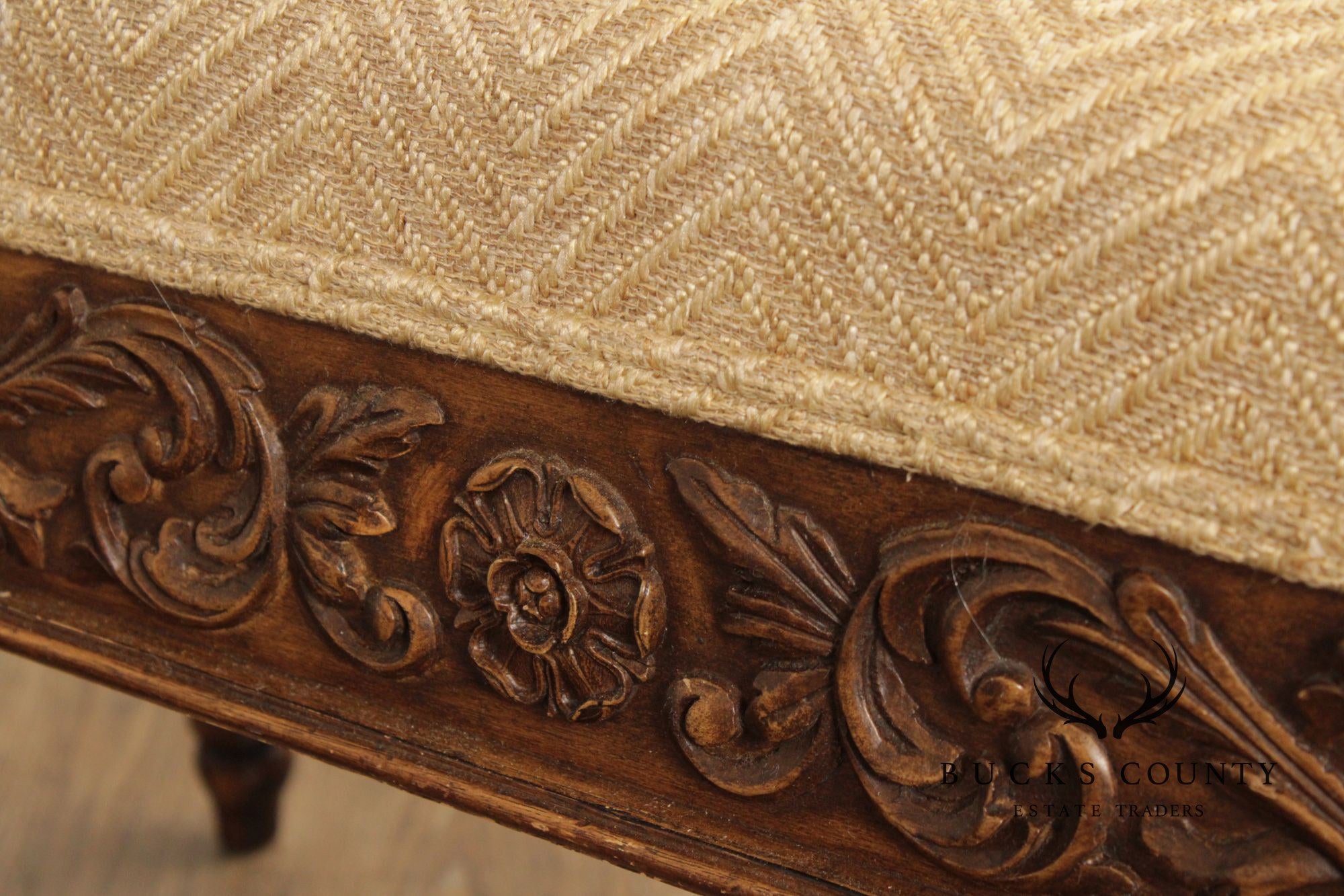 French Louis XVI Style Carved Frame Six Leg Window Bench