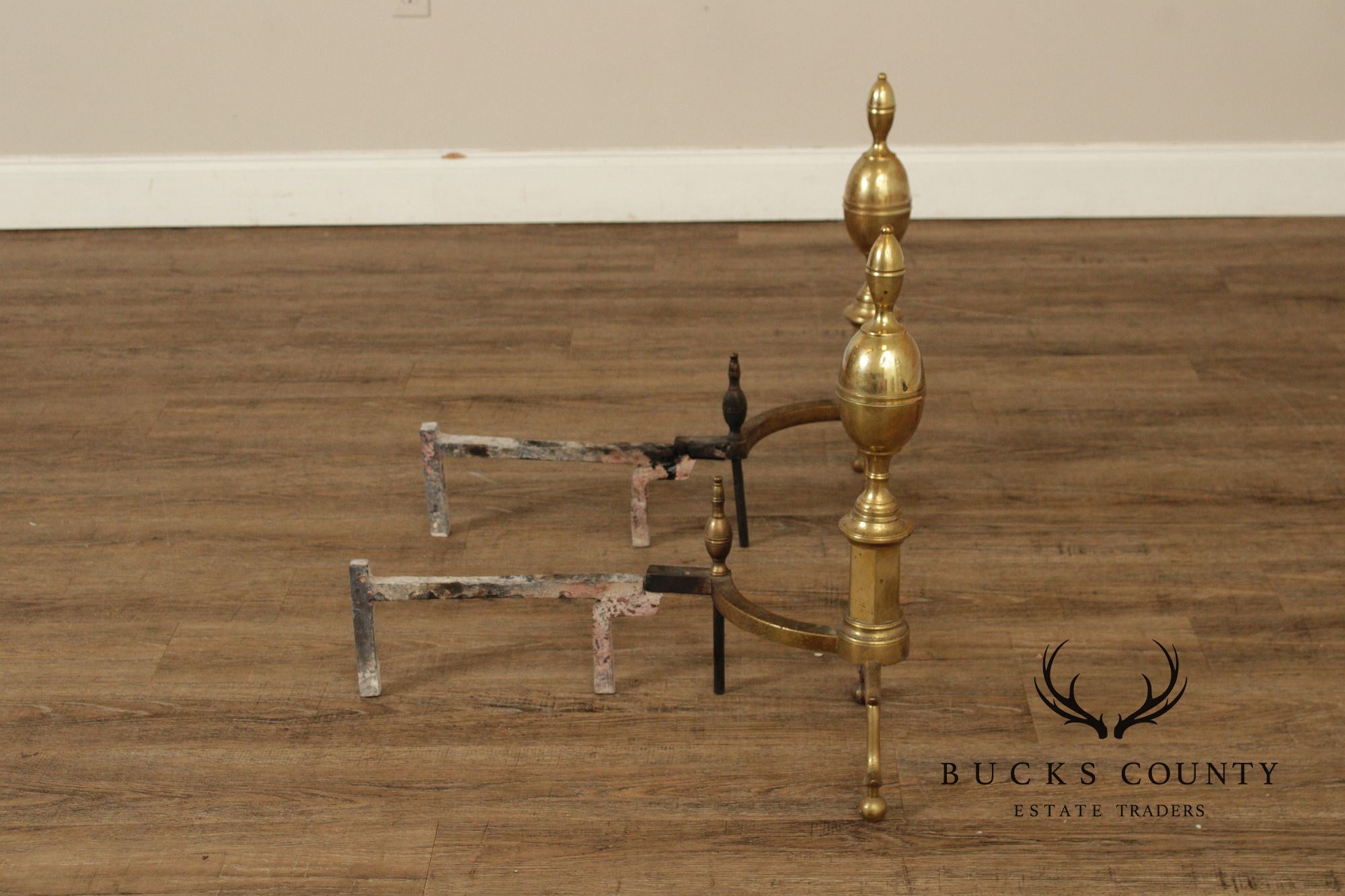 Vintage Federal Style Pair of Brass Andirons