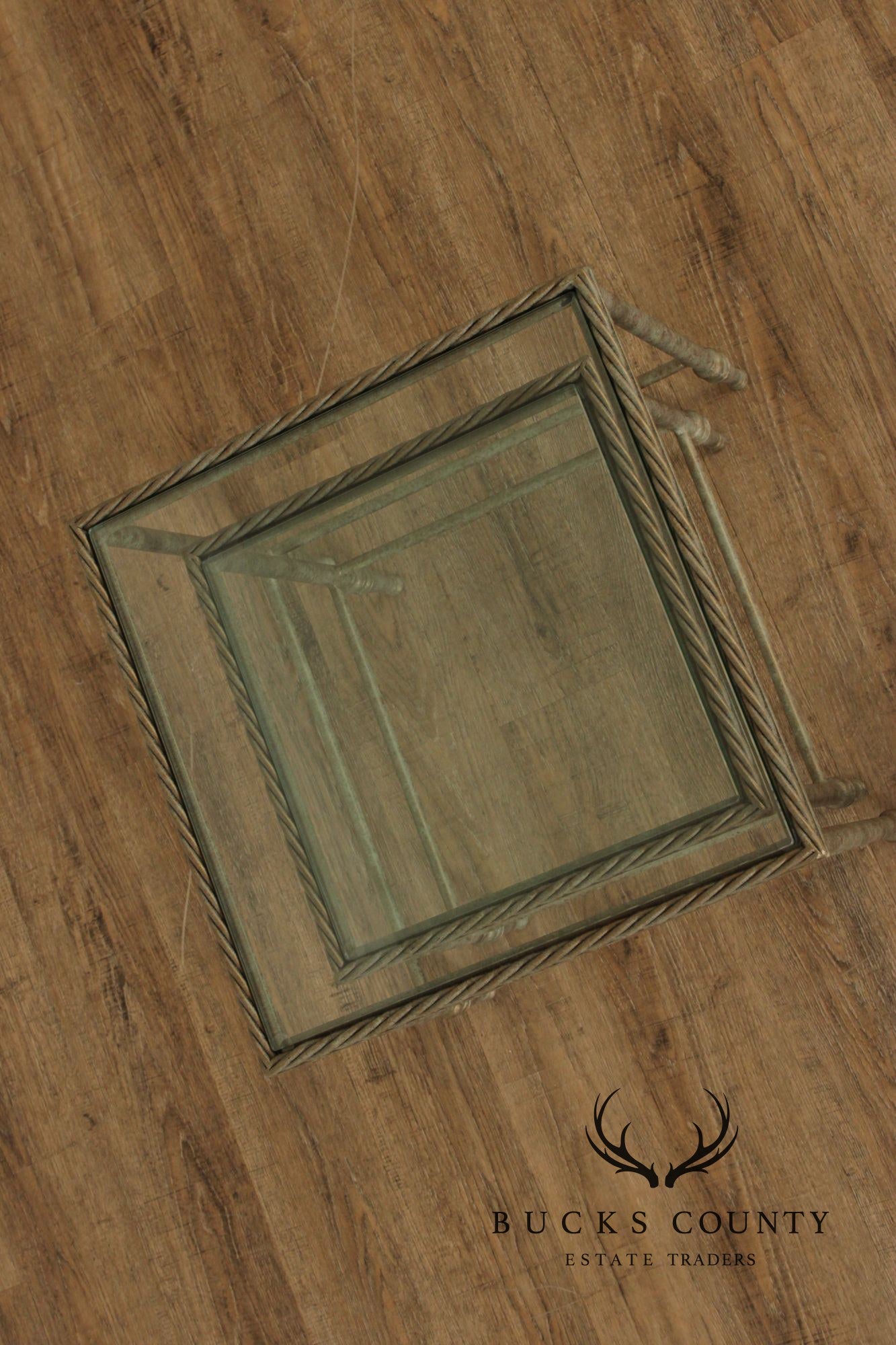 Vintage Pair of Iron Glass Top Nesting Tables