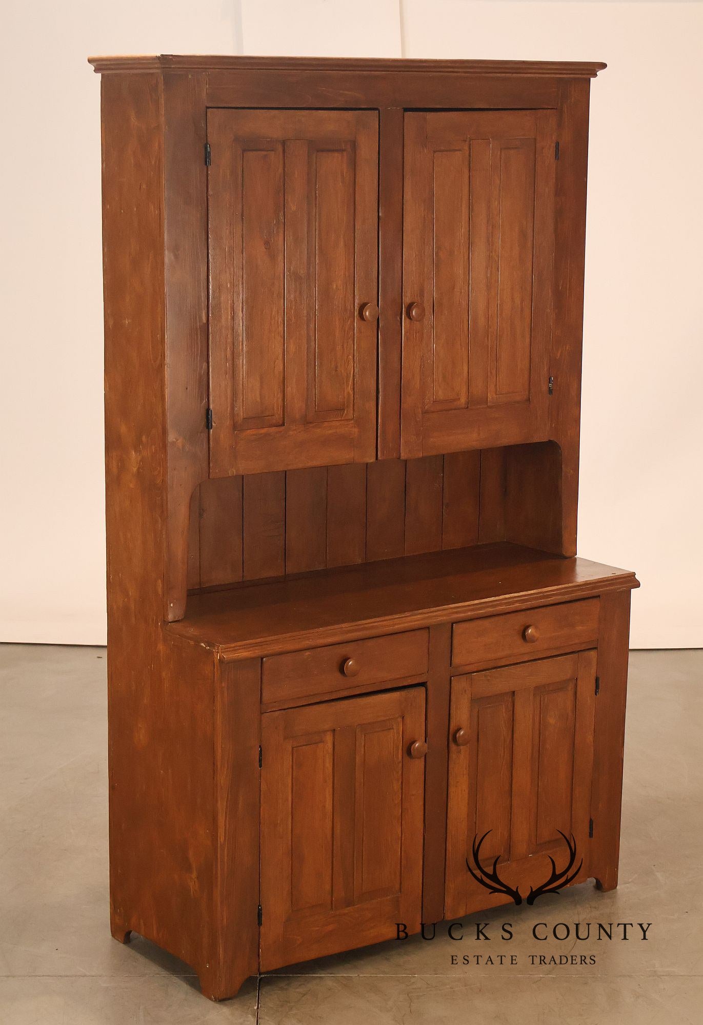 Antique American Primitive Pine Step Back Cupboard
