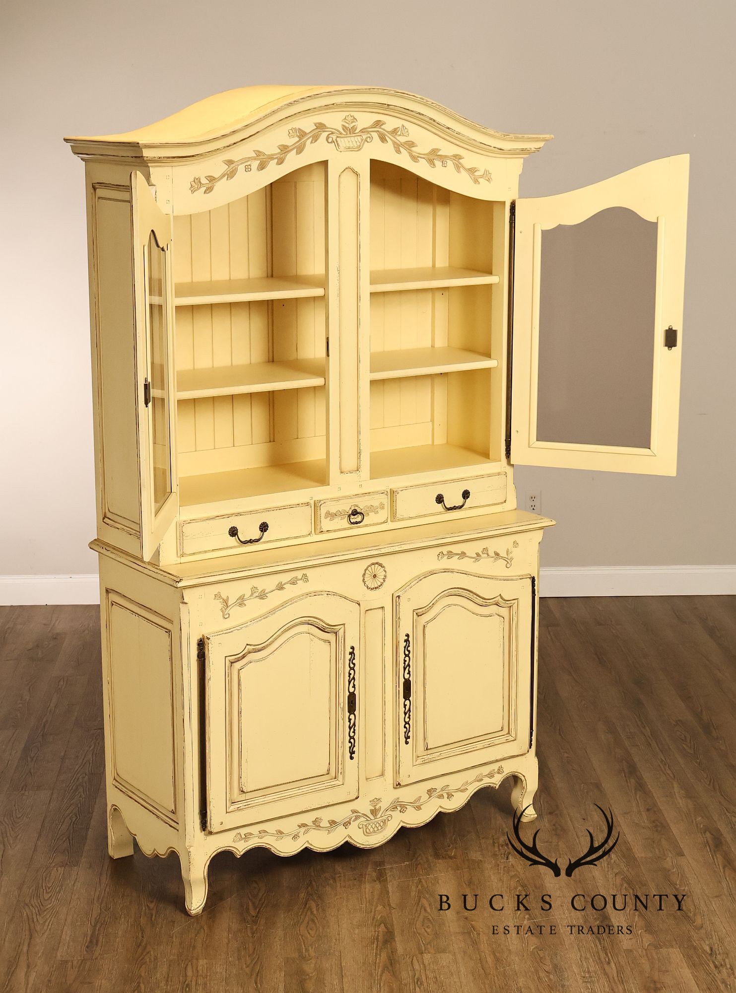 French Country Style Distress Painted China Cabinet