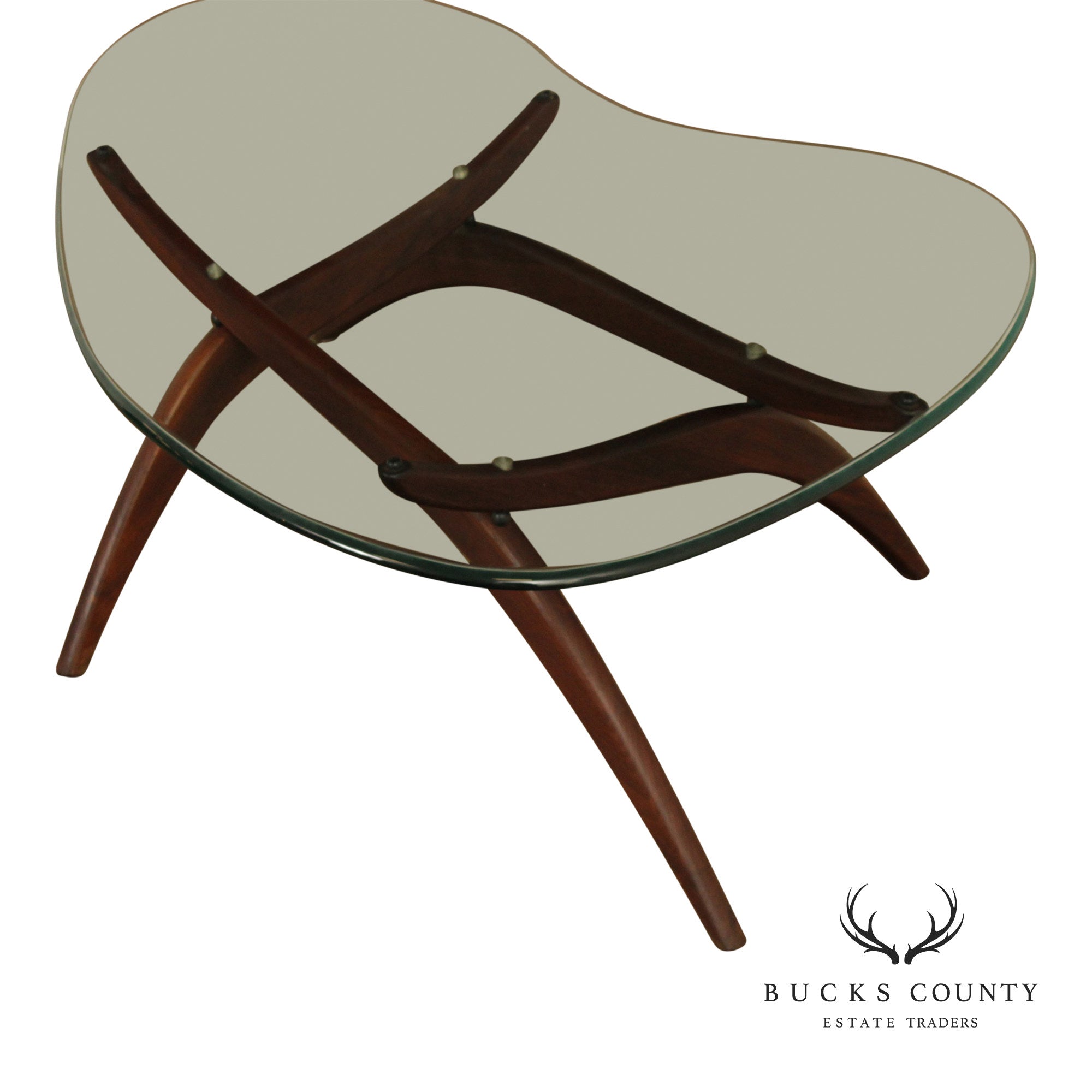 Mid Century Modern Glass Top Walnut Coffee Table