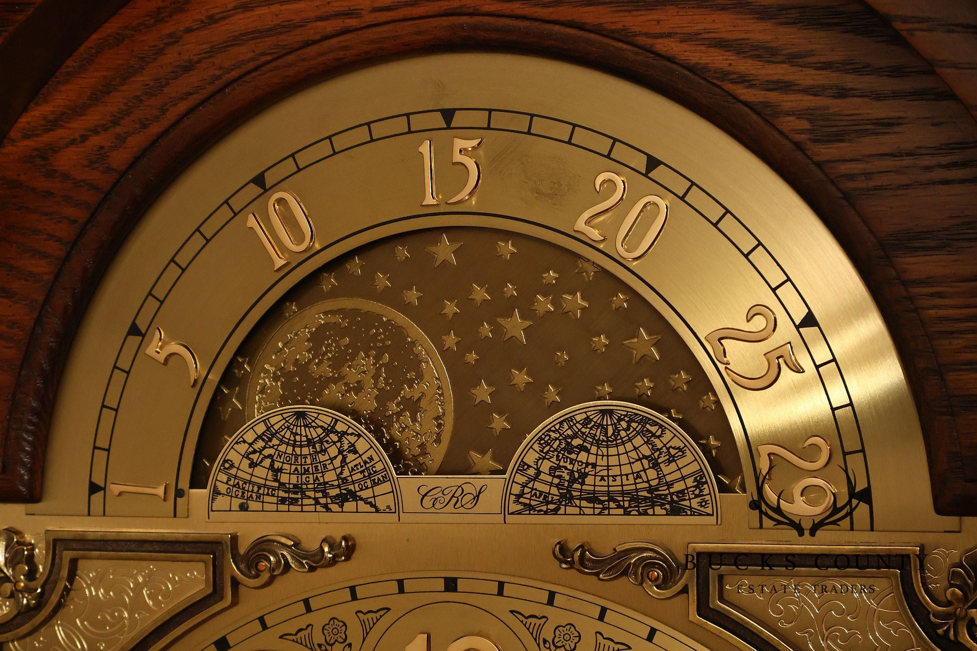 Sligh Traditional Oak Triple Chime Grandfather Clock With Moon Phase Dial