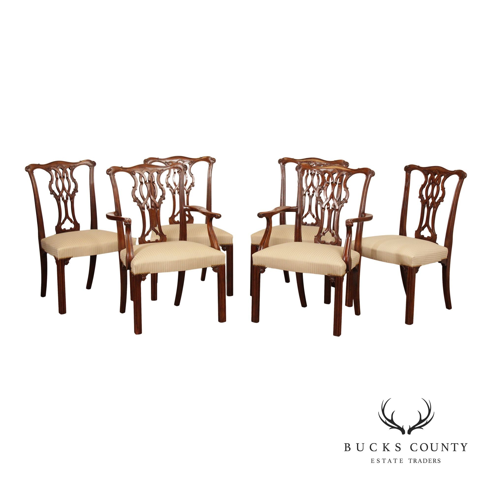 Baker Chippendale Style Set of Six Mahogany Dining Chairs
