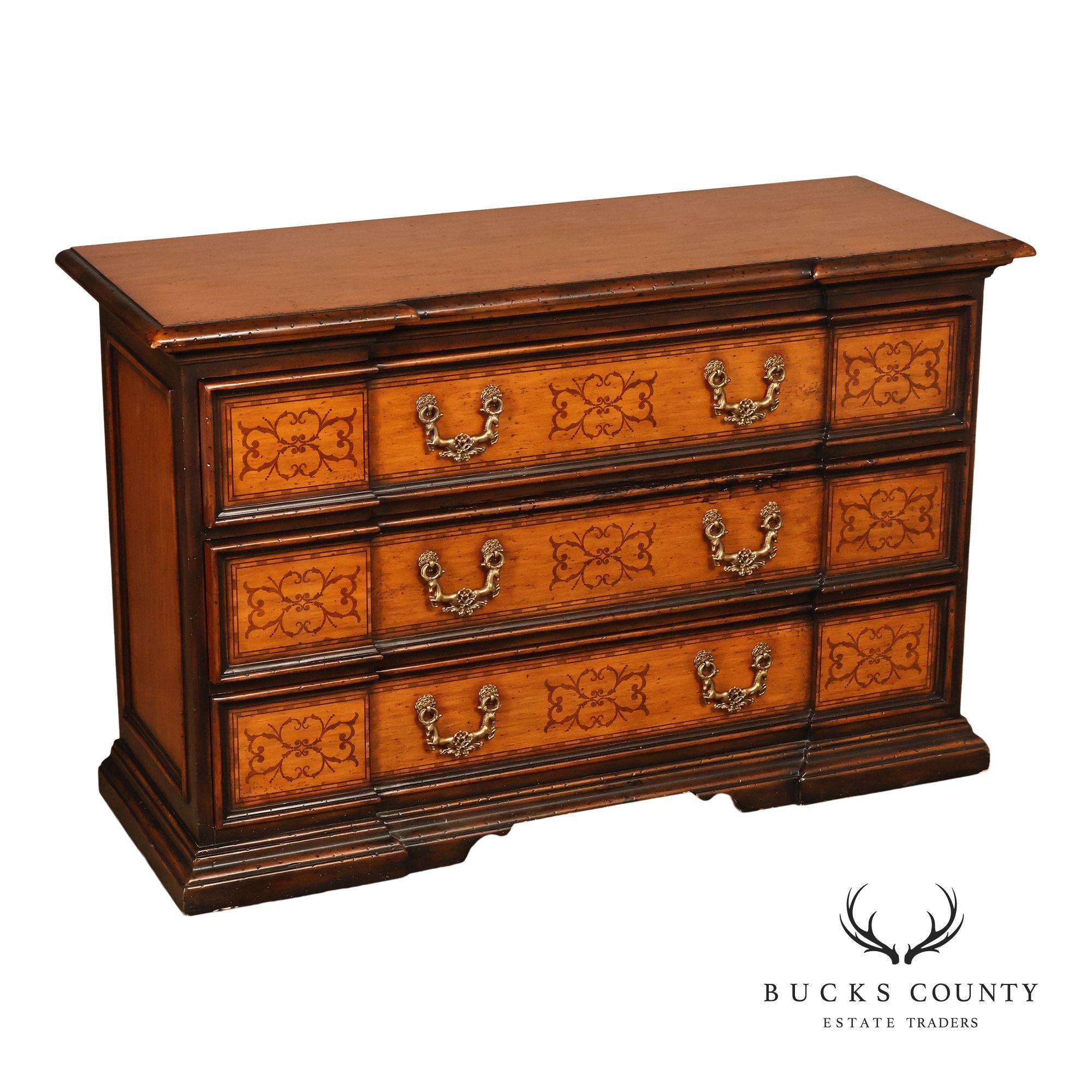 Theodore Alexander Chateau Du Vallois Inlaid Three Drawer Dresser
