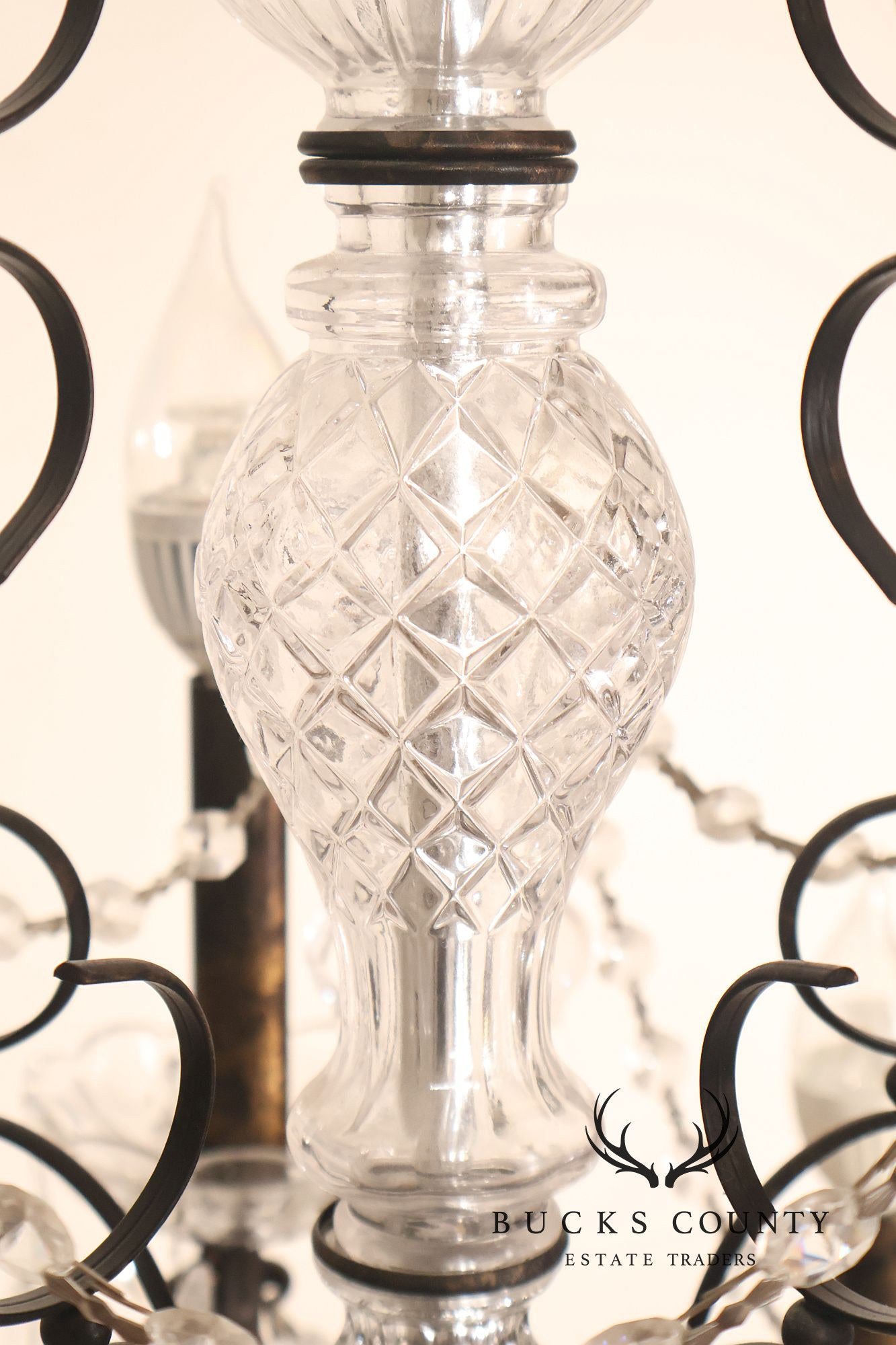 Large Twenty-Light Crystal And Wrought Iron 55" Chandelier