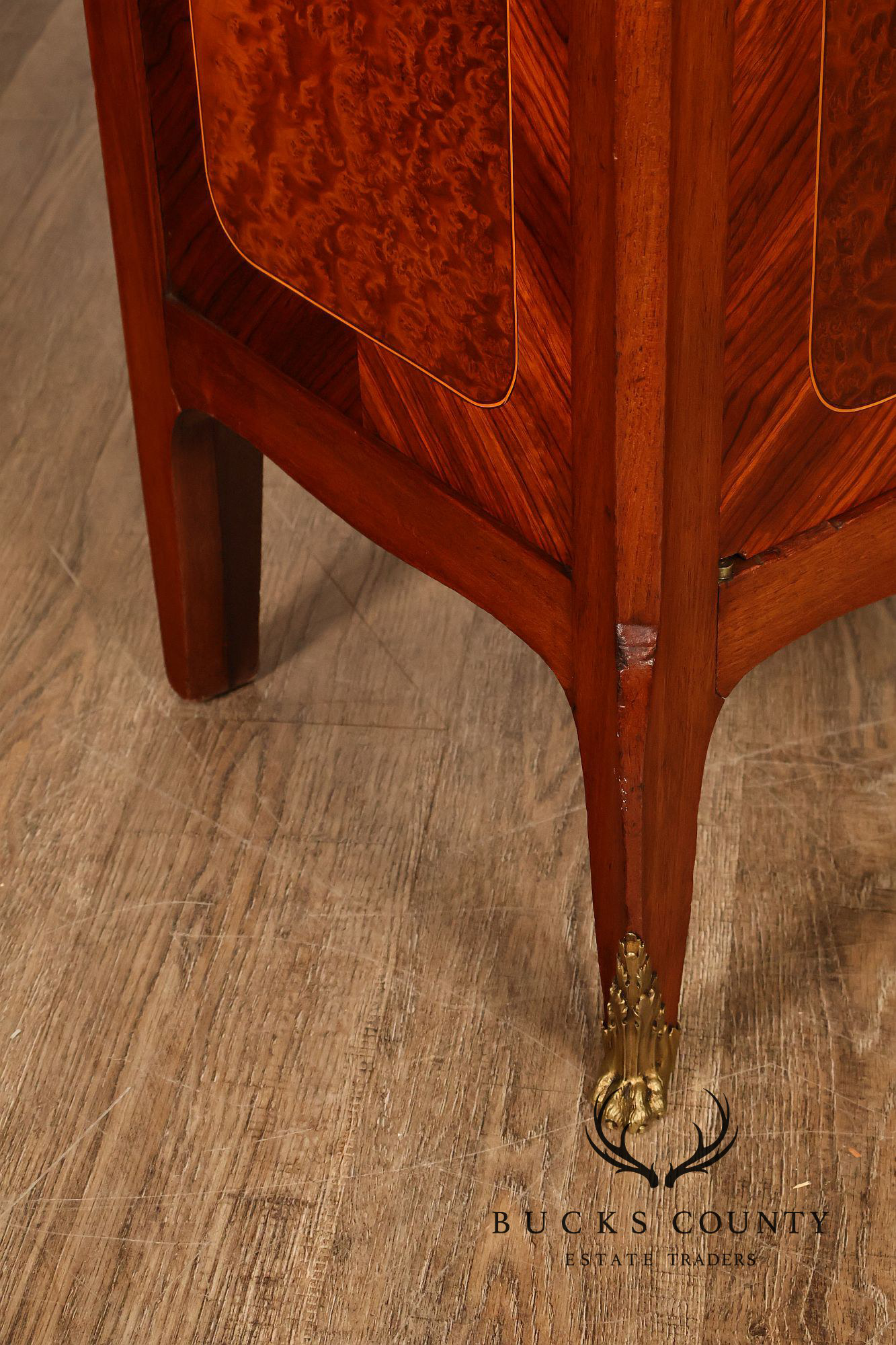 French Louis XV Style Burl Wood Three Door Bookcase Display Cabinet