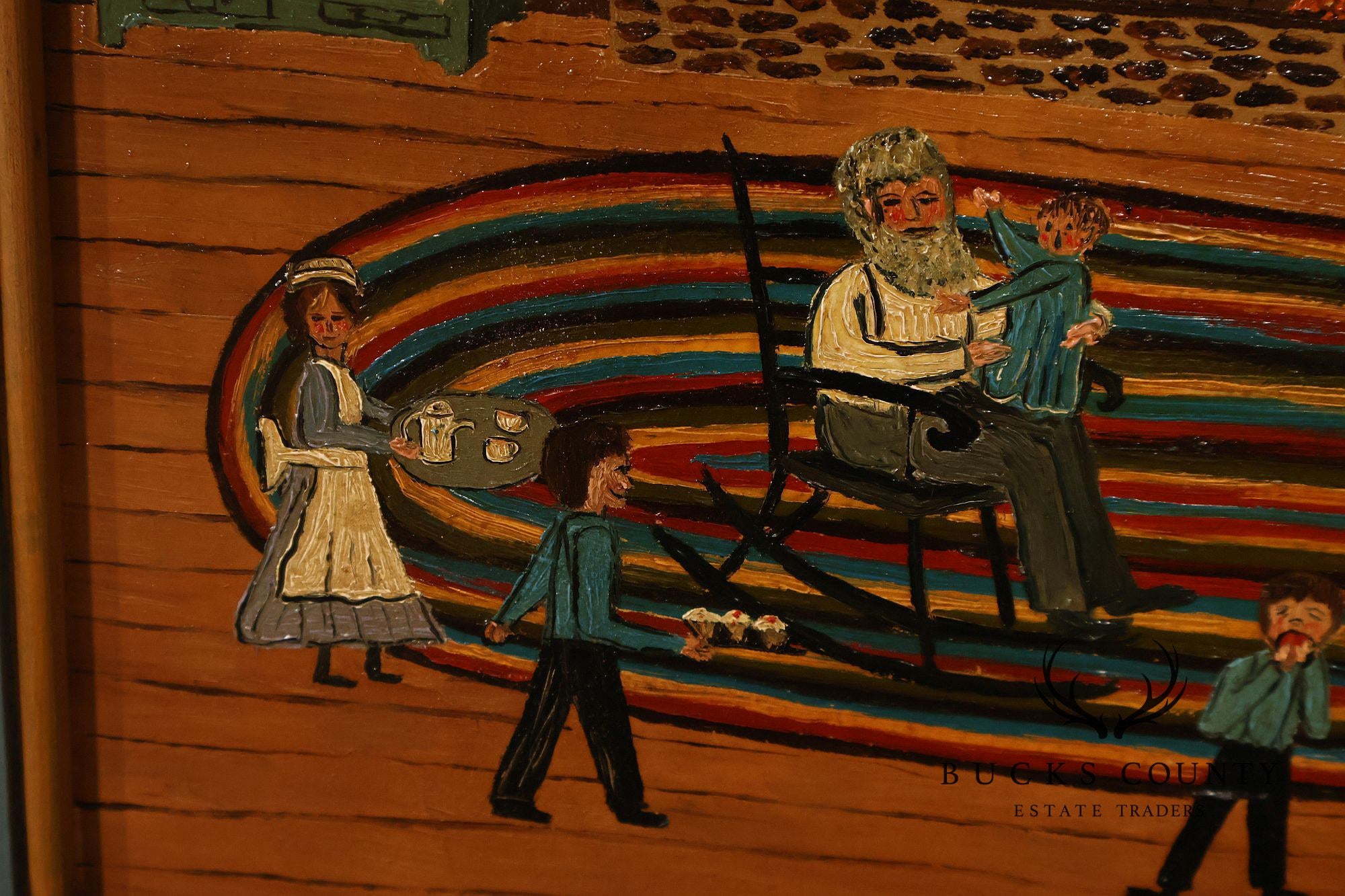 Nadine Hake Buck Folk Art Painting, Home Scene