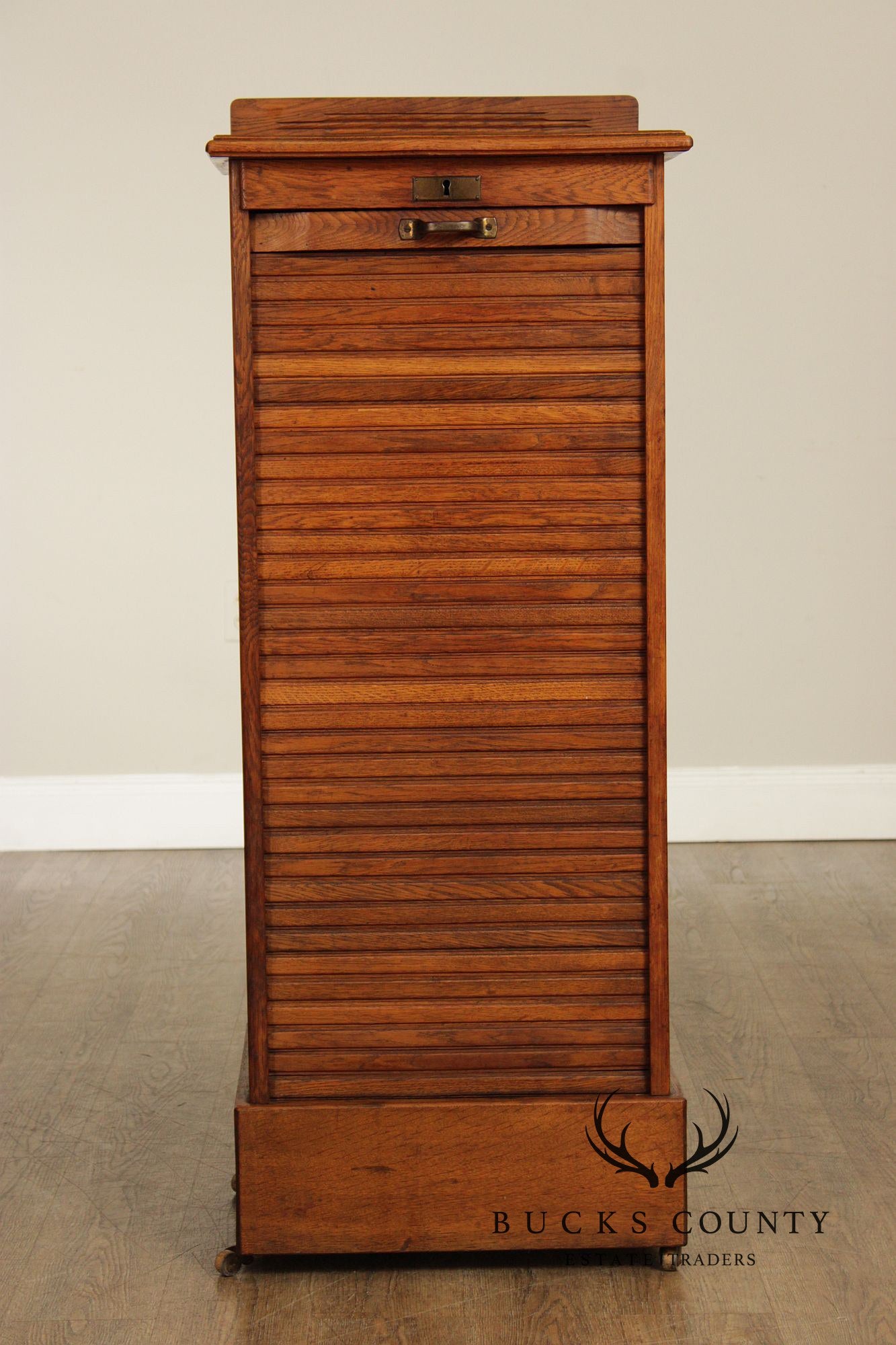 Antique Arts & Crafts Oak Tambour File Cabinet