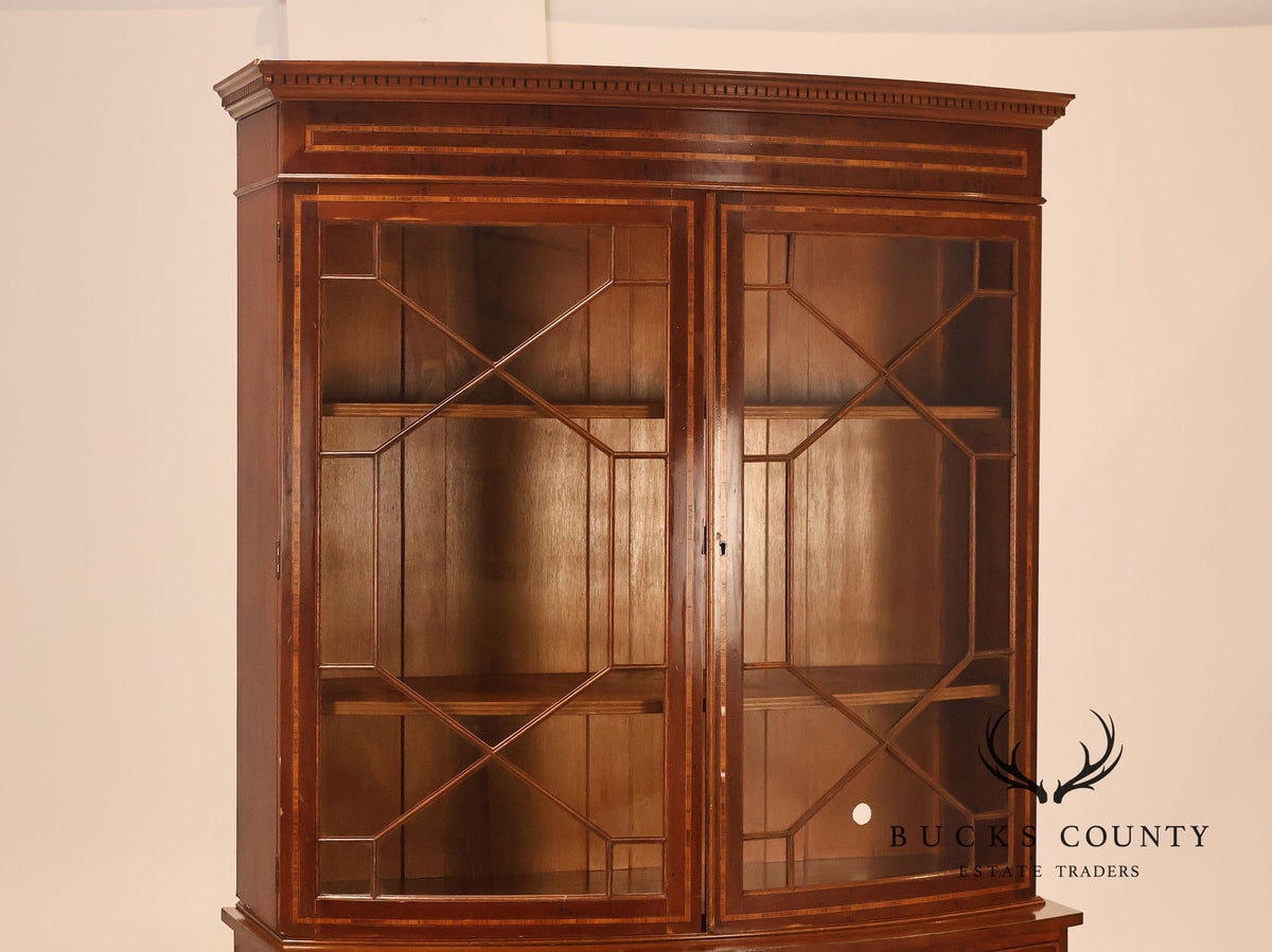 Georgian Style Inlaid Yew Wood Bow Front Bookcase Bureau China Cabinet