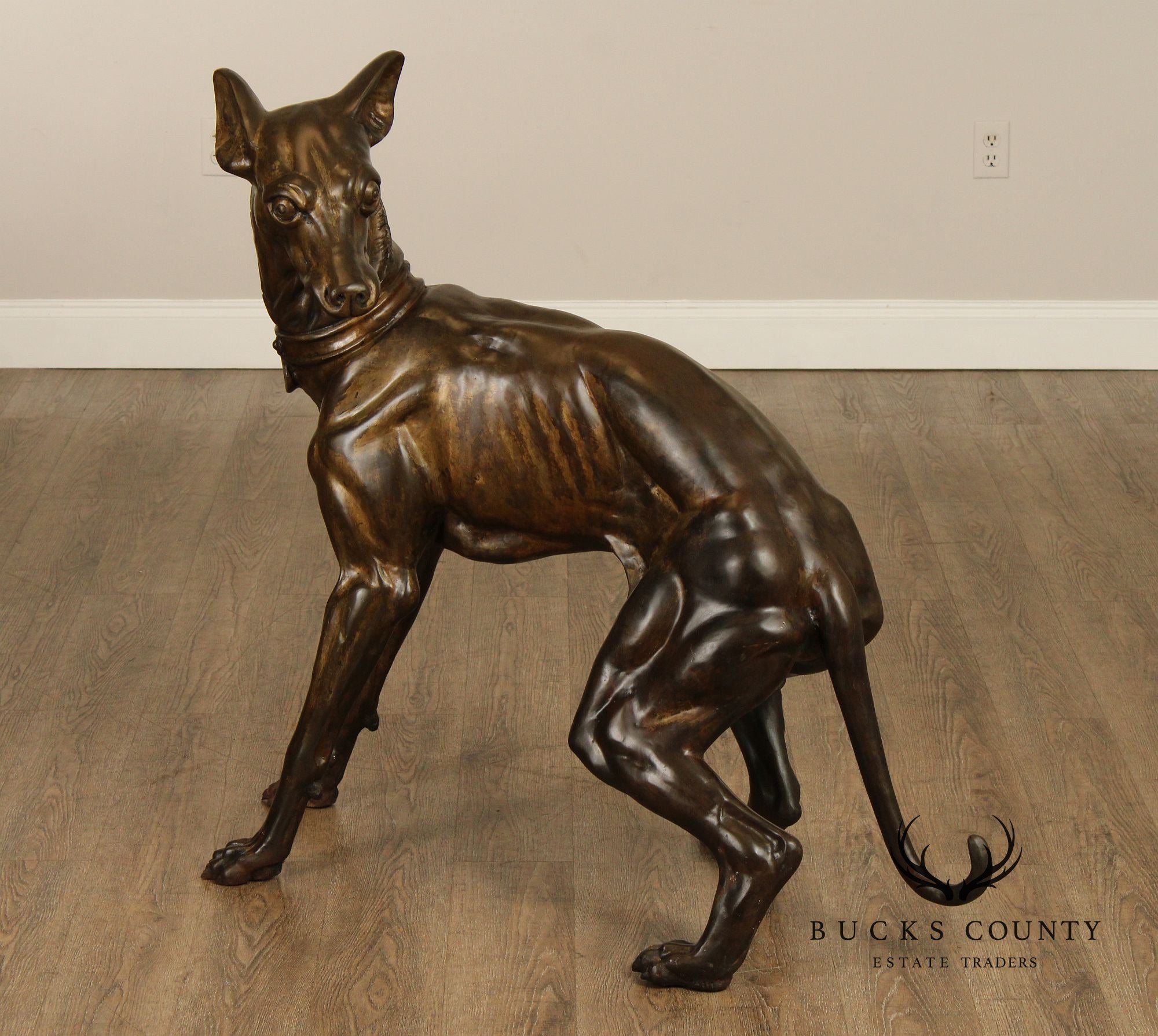 Large Pair Of Outdoor Bronze Whippets