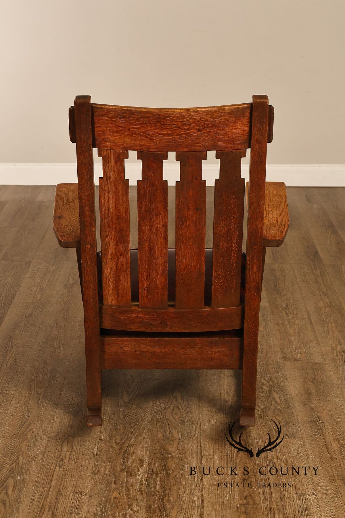 Antique Charles Stickley Mission Oak High Back Rocking Chair