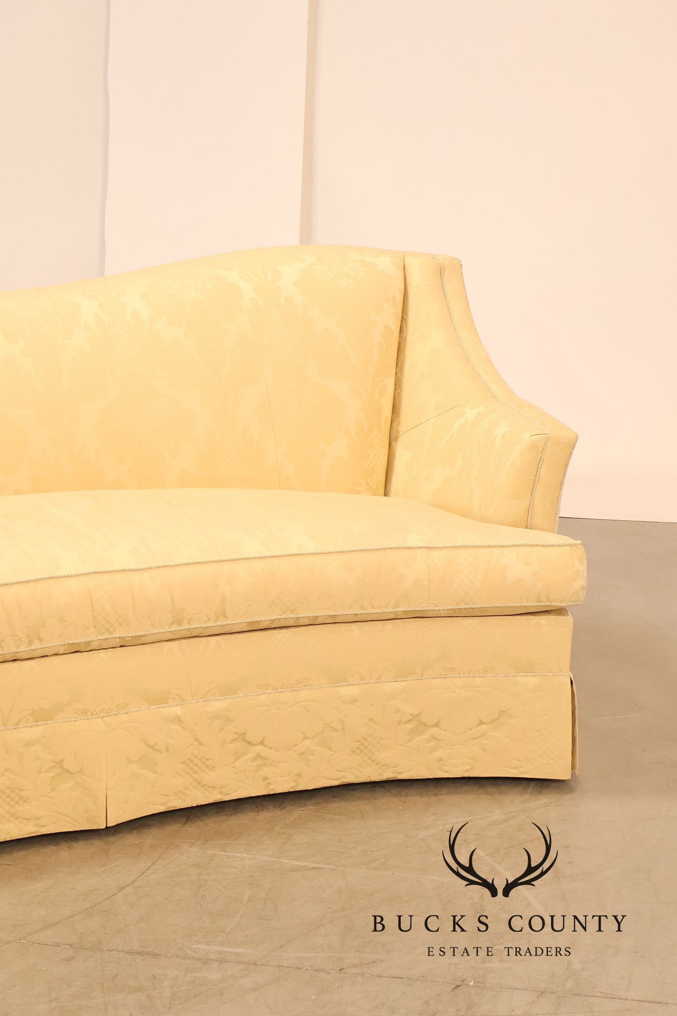 Councill Custom Damask Upholstered Curved Back Sofa