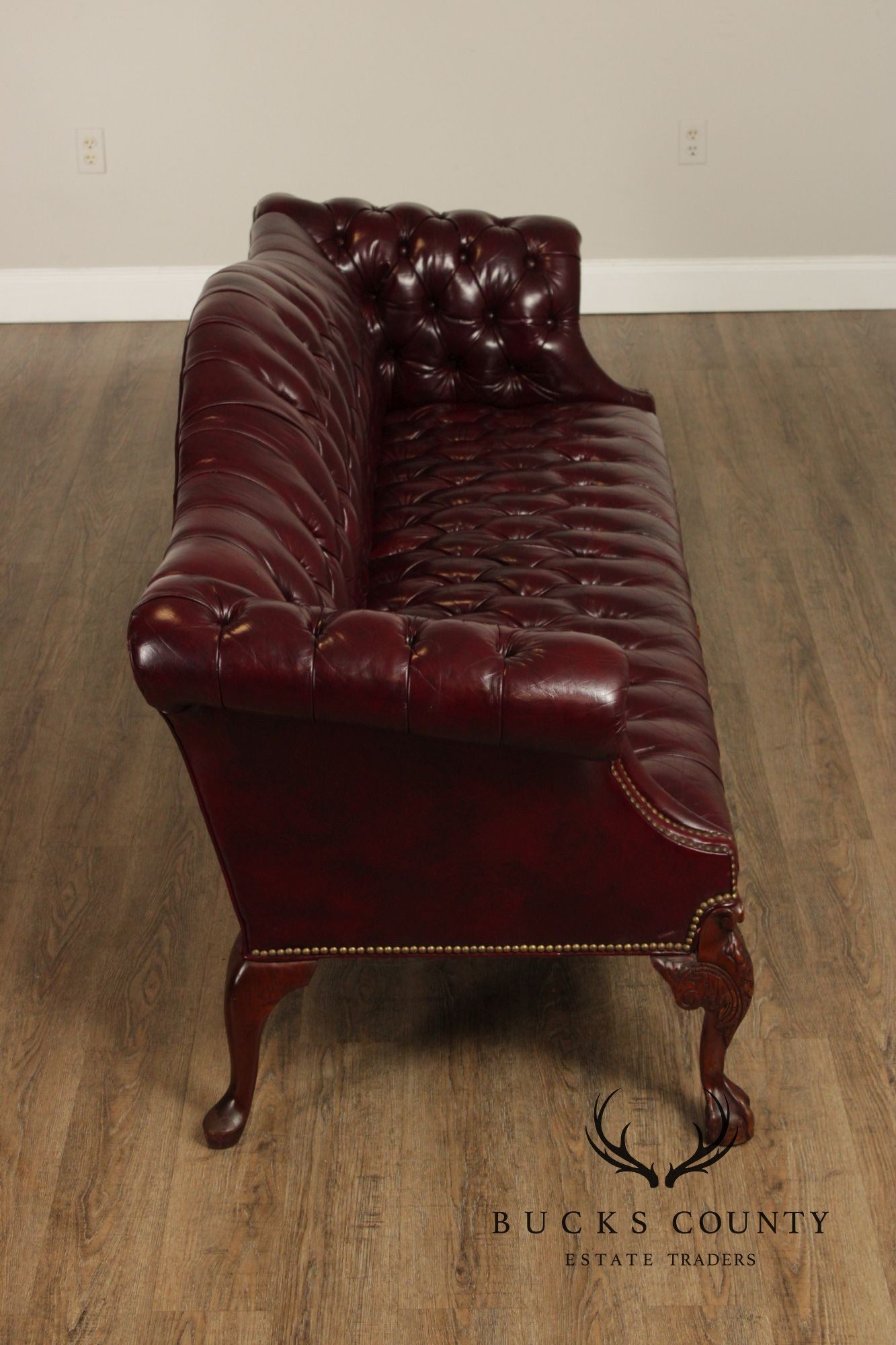 Chippendale Style Tufted Leather Chesterfield Camelback Sofa