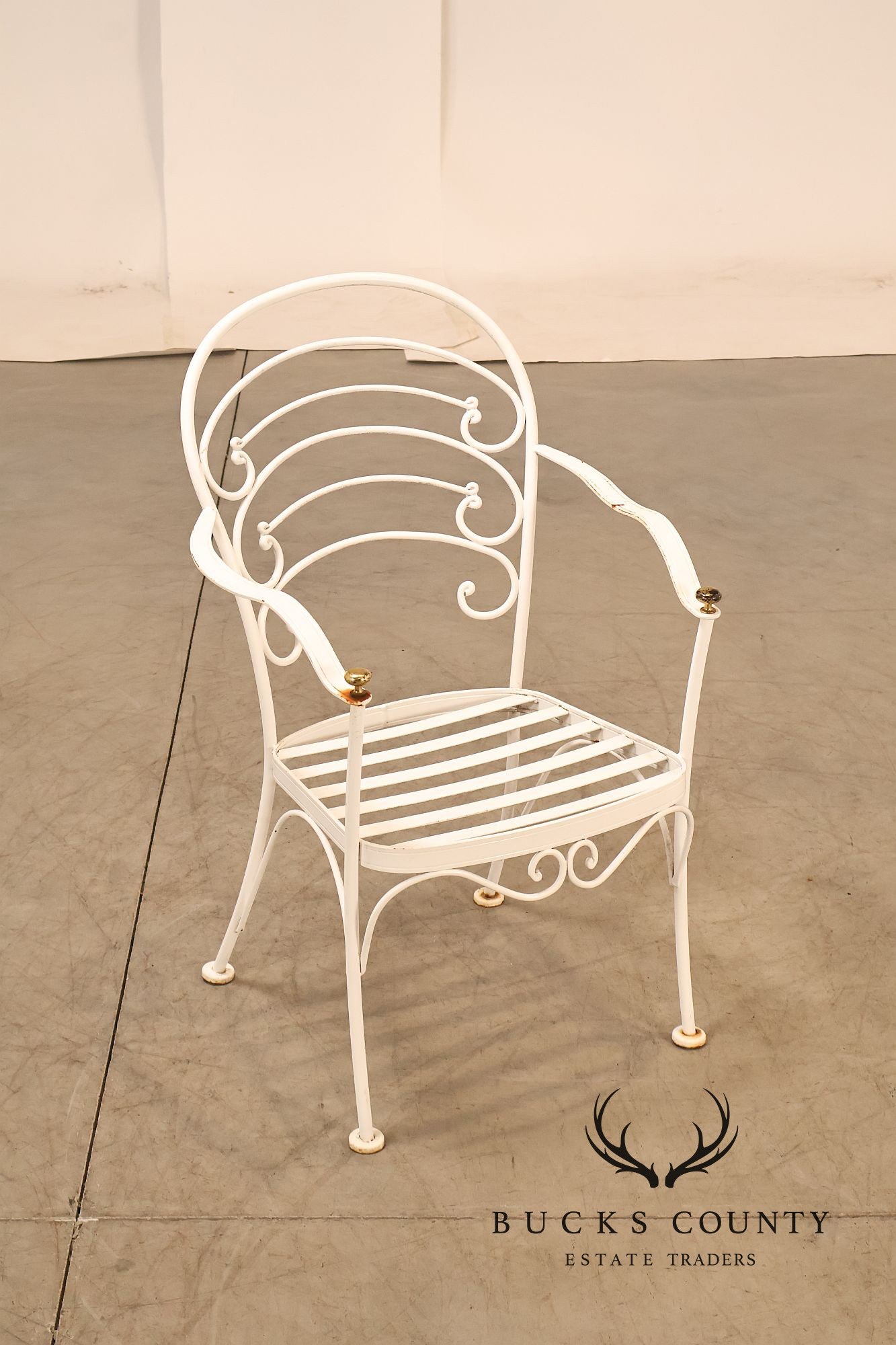 Woodard Pair of Wrought Iron Outdoor 'Ribcage' Armchairs