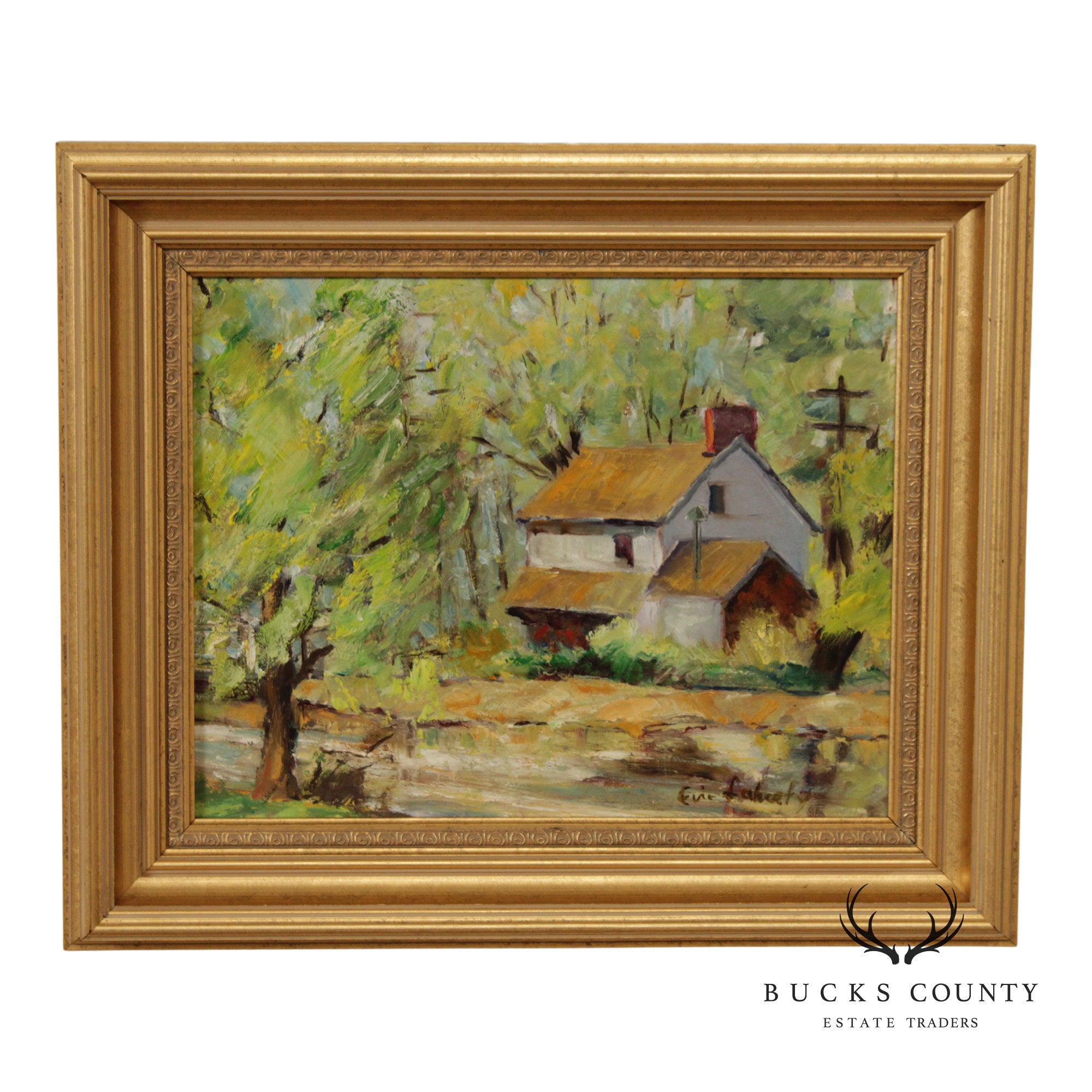 Evelyn Faherty Impressionist Style Oil Painting, 'Canal At Washington's Crossing'
