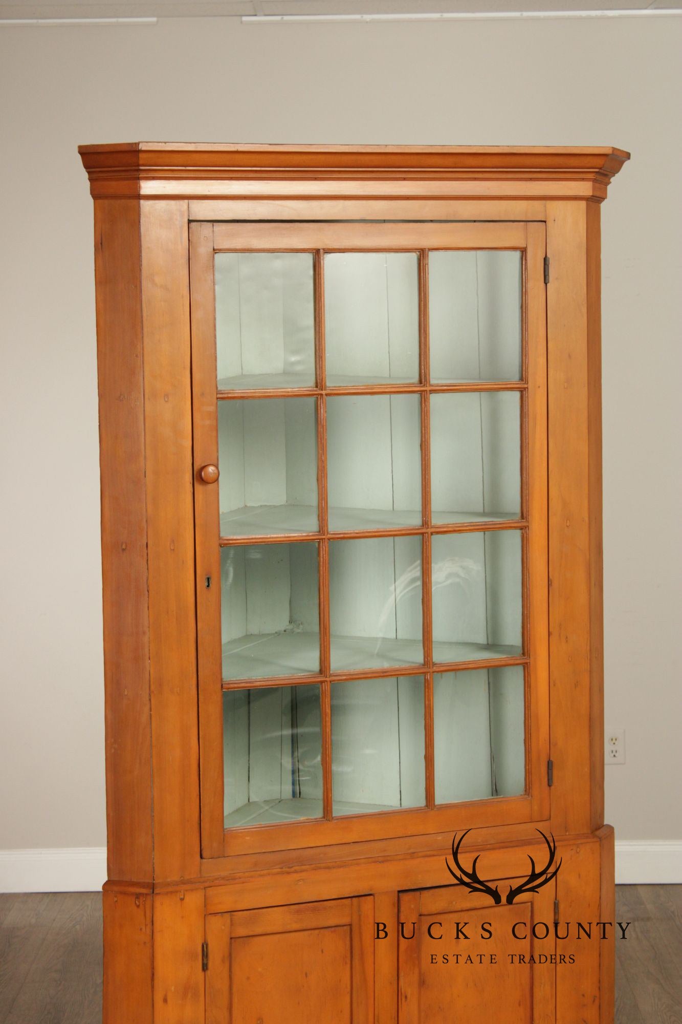 Antique Farmhouse Poplar Twelve-Pane Corner Cabinet