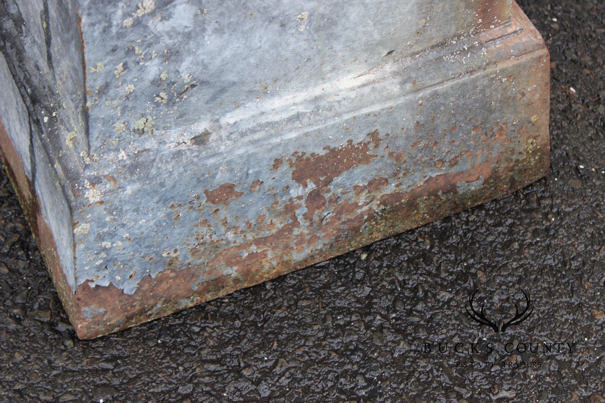 Vintage Cast Iron Neoclassical Garden Urn On Pedestal