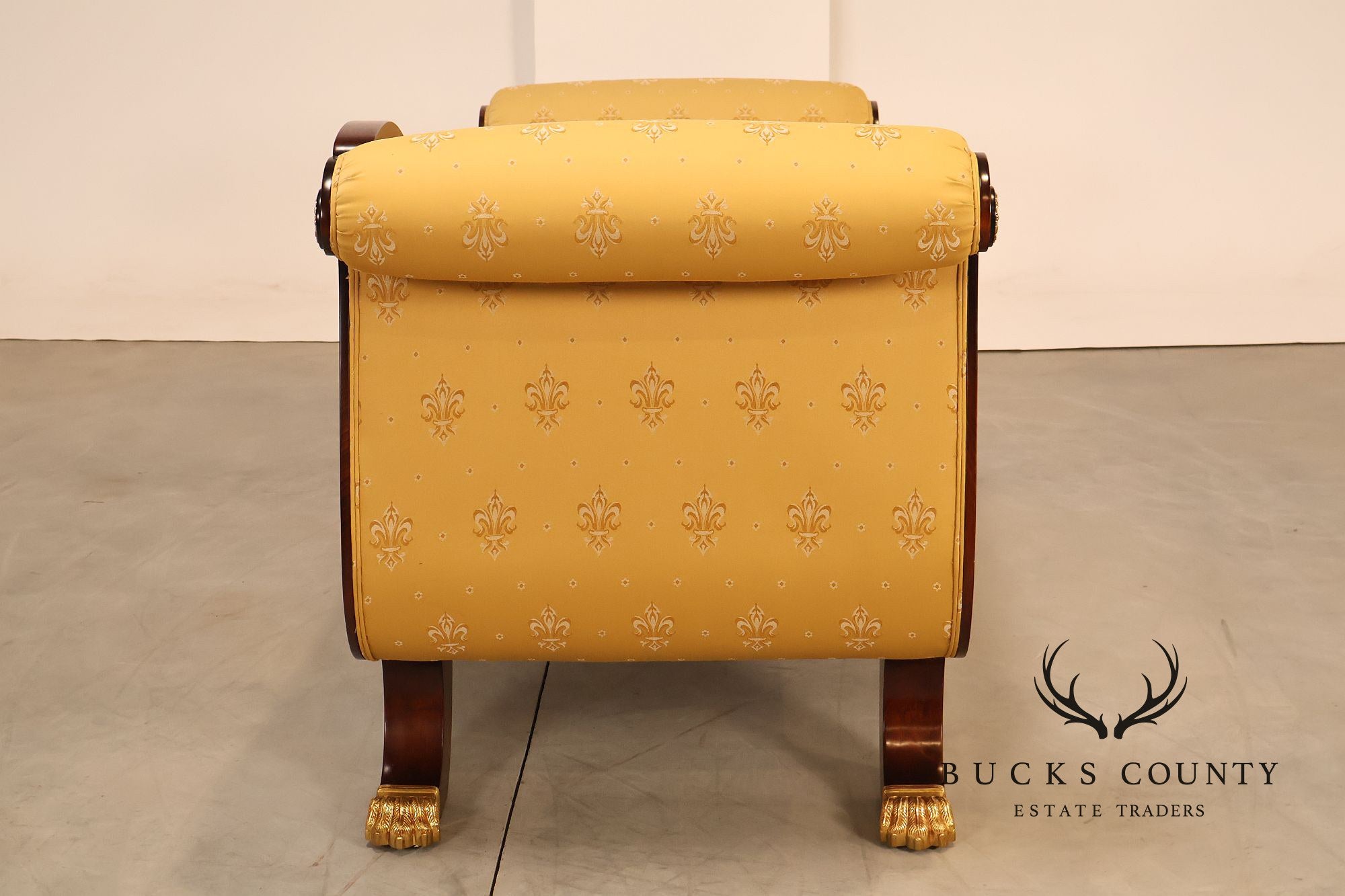Neoclassical Empire Style Mahogany Chaise Lounge With Gilt Paw Feet