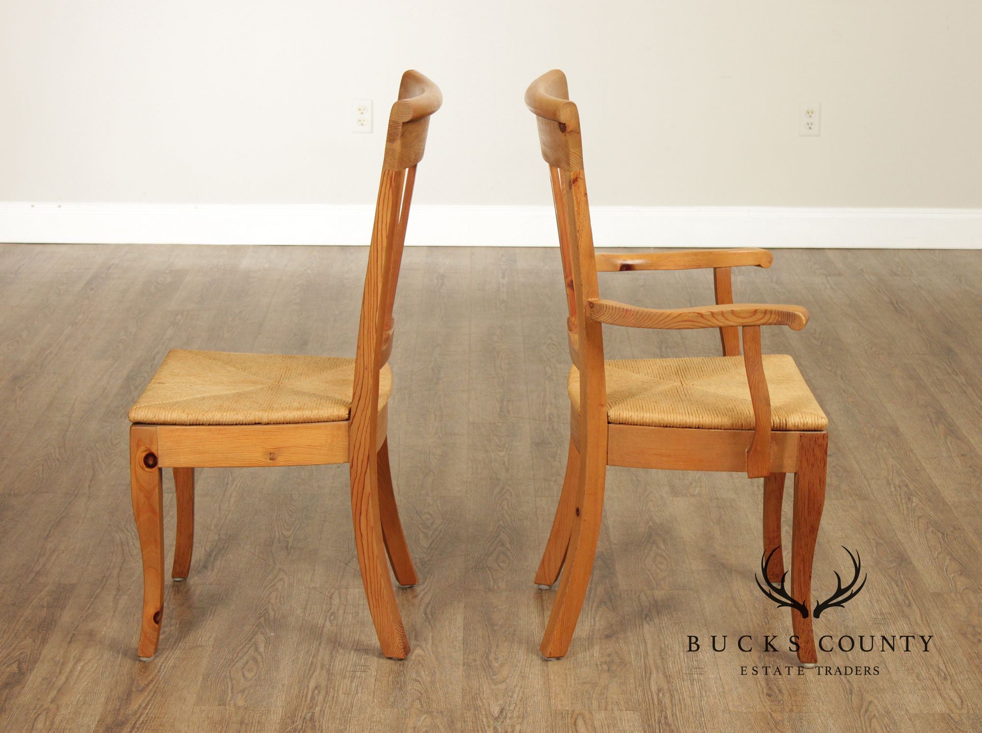 French Country Style Set Of 6 Rush Seat Dining Chairs