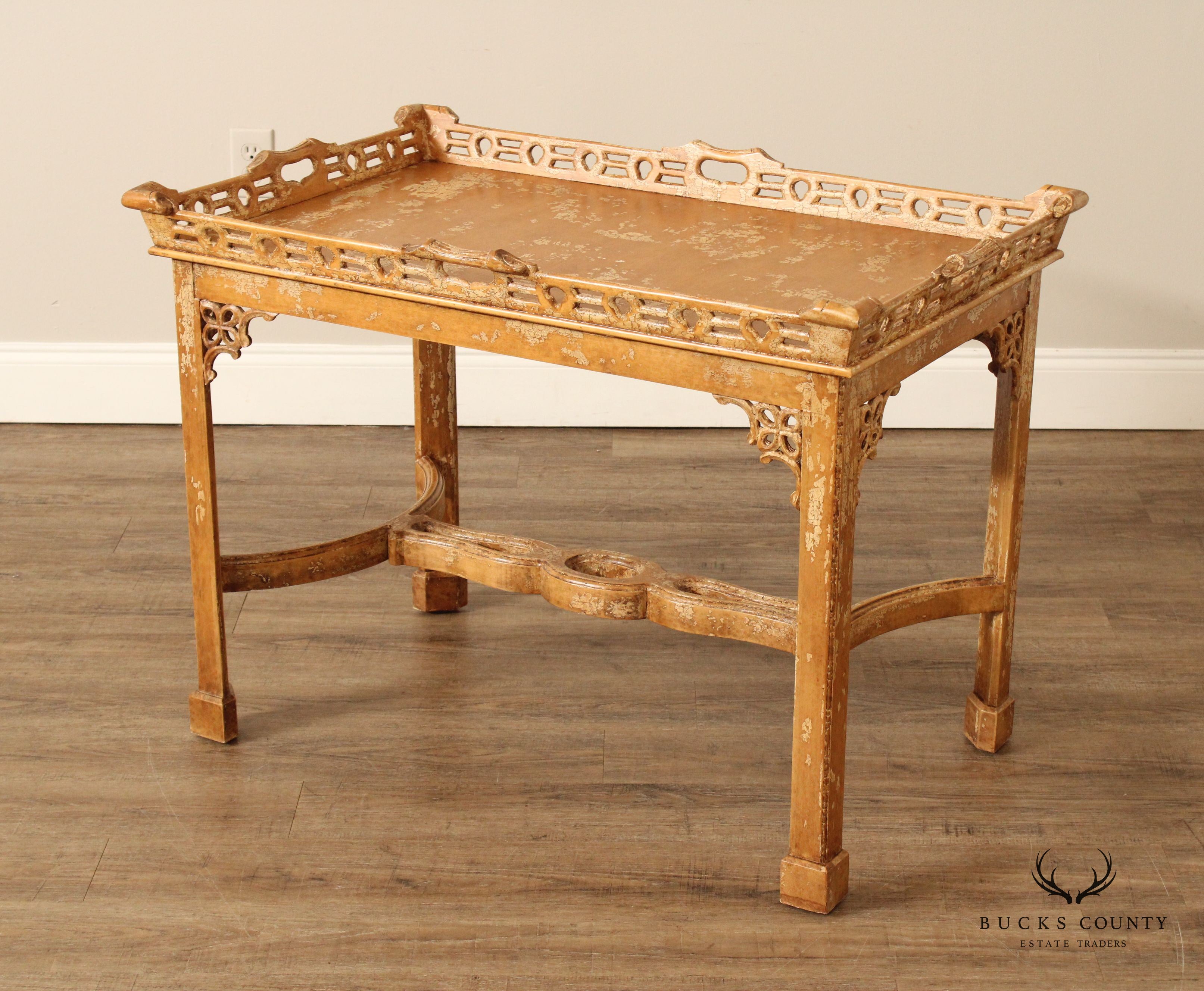 Chinese Chippendale Style Distress Painted Tea Table