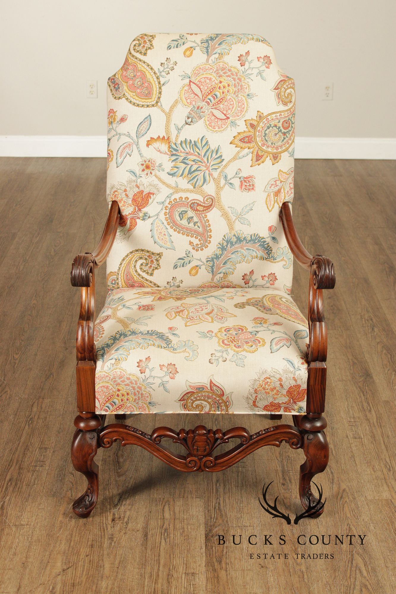 French Louis XIII Style Walnut Carved Armchair