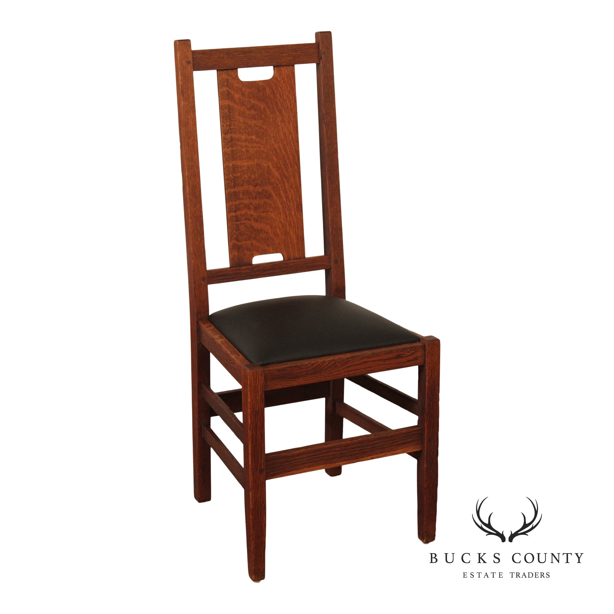 Gustav Stickey Antique Mission Oak H-Back Side Chair