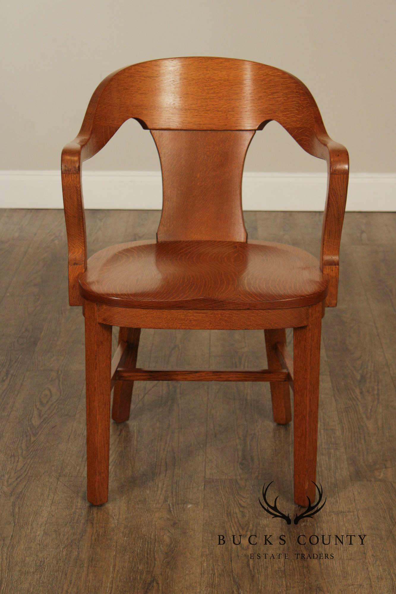 Marble & Shattuck Vintage Set of Six Solid Oak Bankers Armchairs