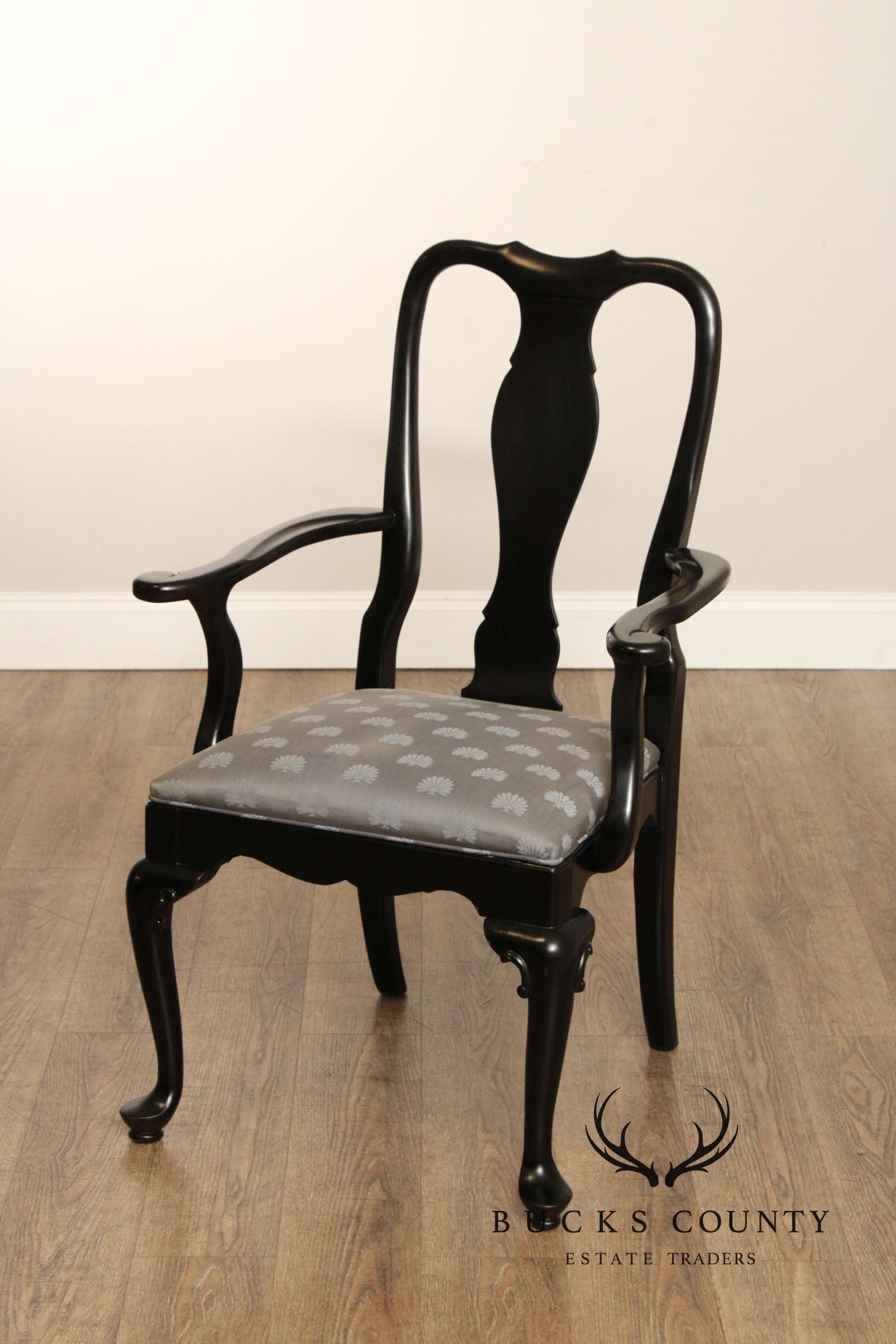 Century Furniture Ebonized Set of Six Queen Anne Style Dining Chairs