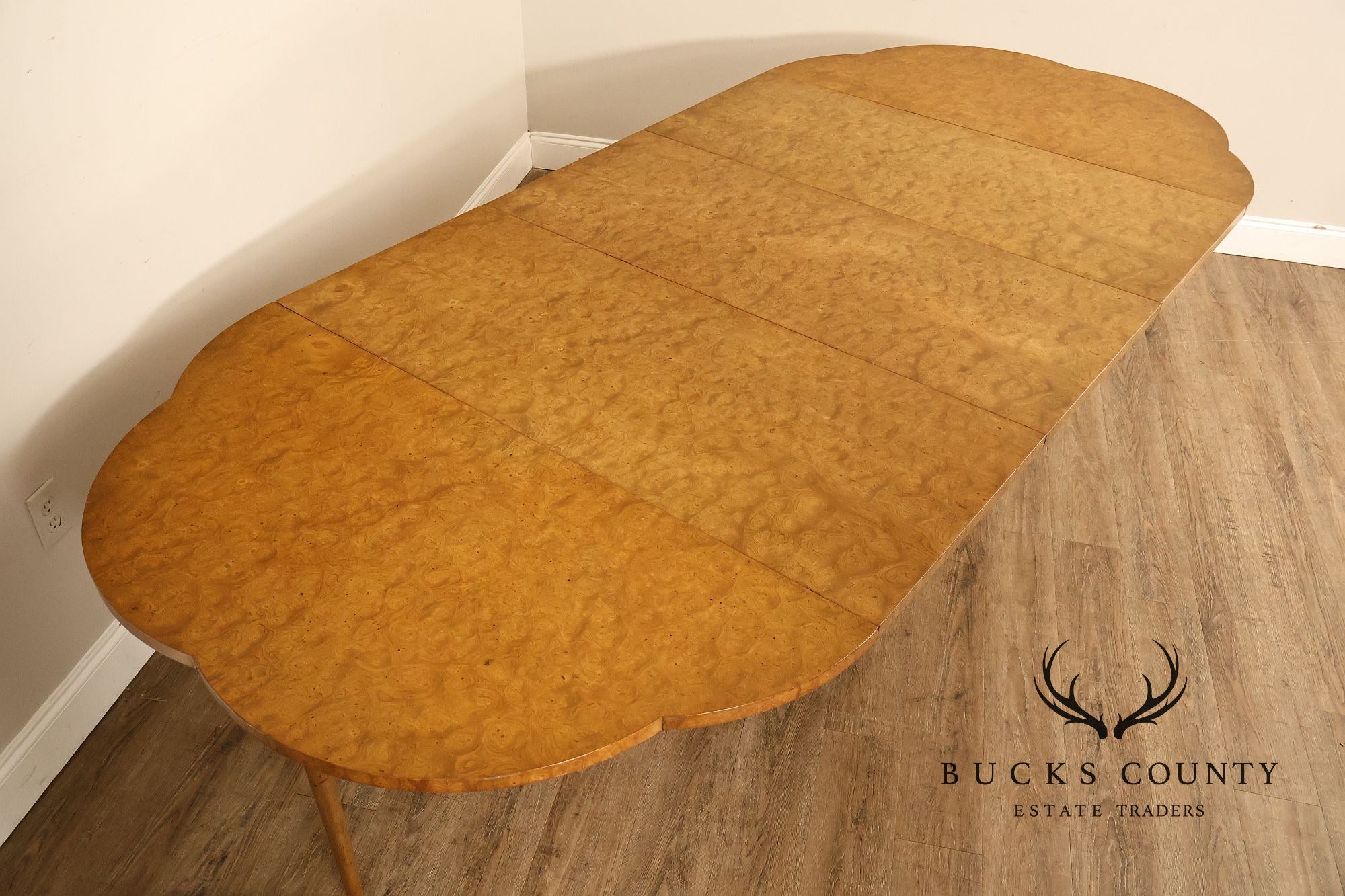 Mastercraft Hollywood Regency Burlwood Pedestal Expandable Dining Table