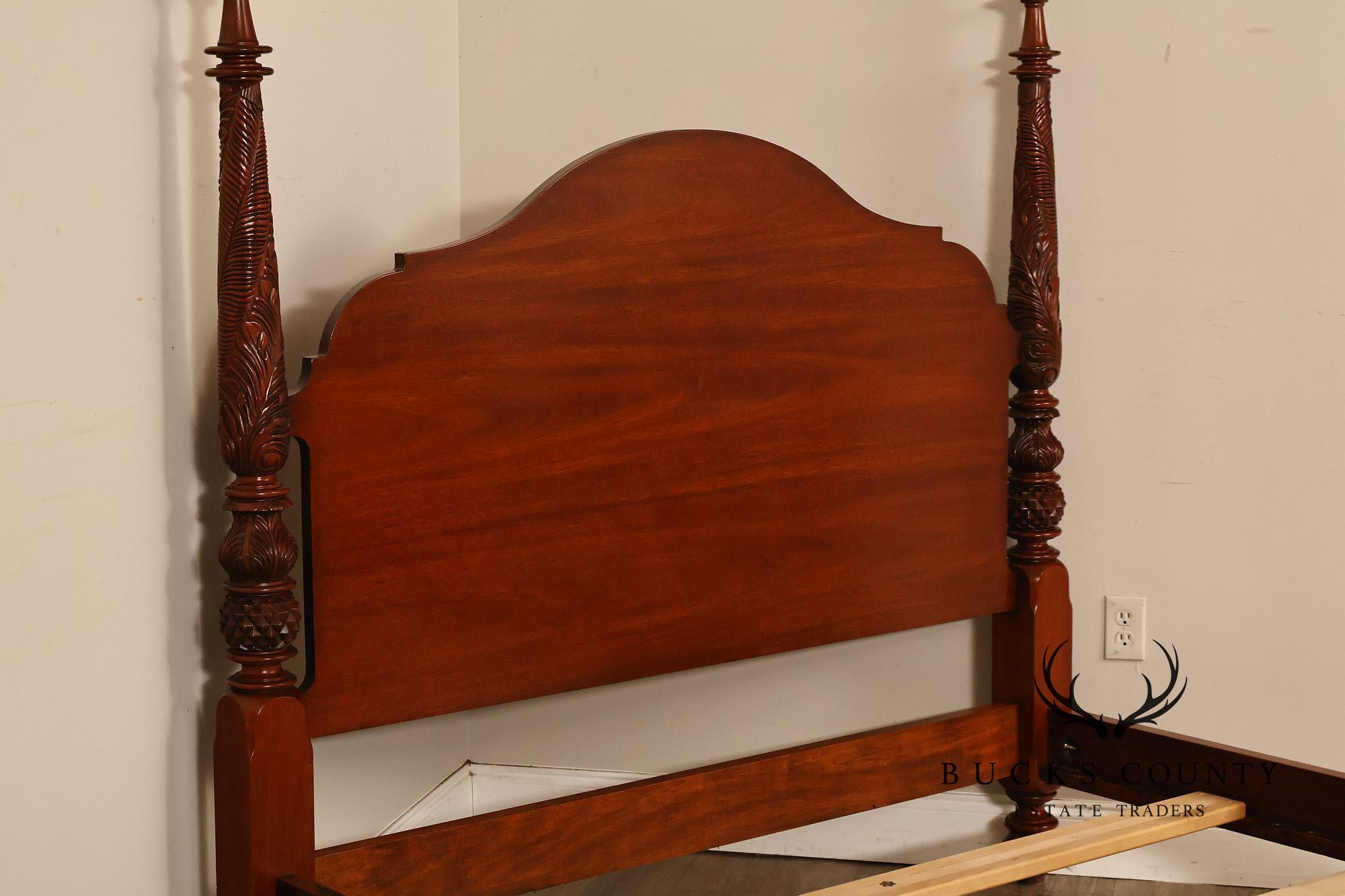 Carved Mahogany Four-Poster Queen Bed Frame
