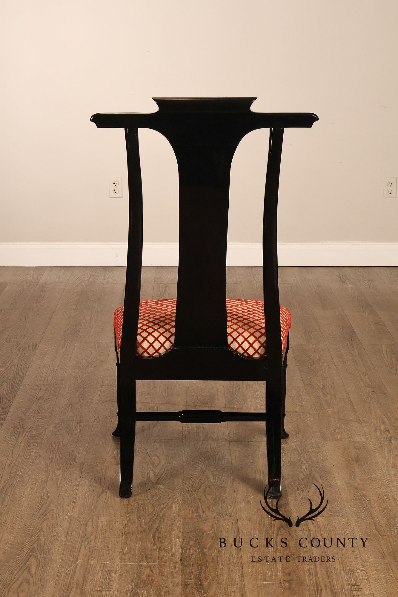 12 Custom Black Lacquered Asian Inspired Dining Chairs