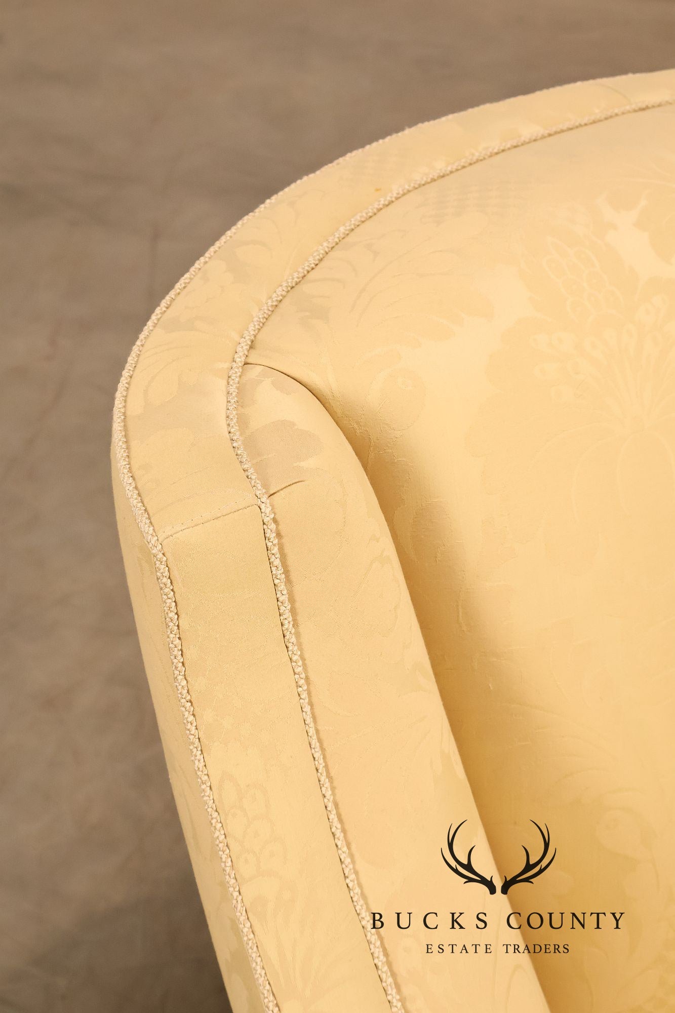 Councill Custom Damask Upholstered Curved Back Sofa