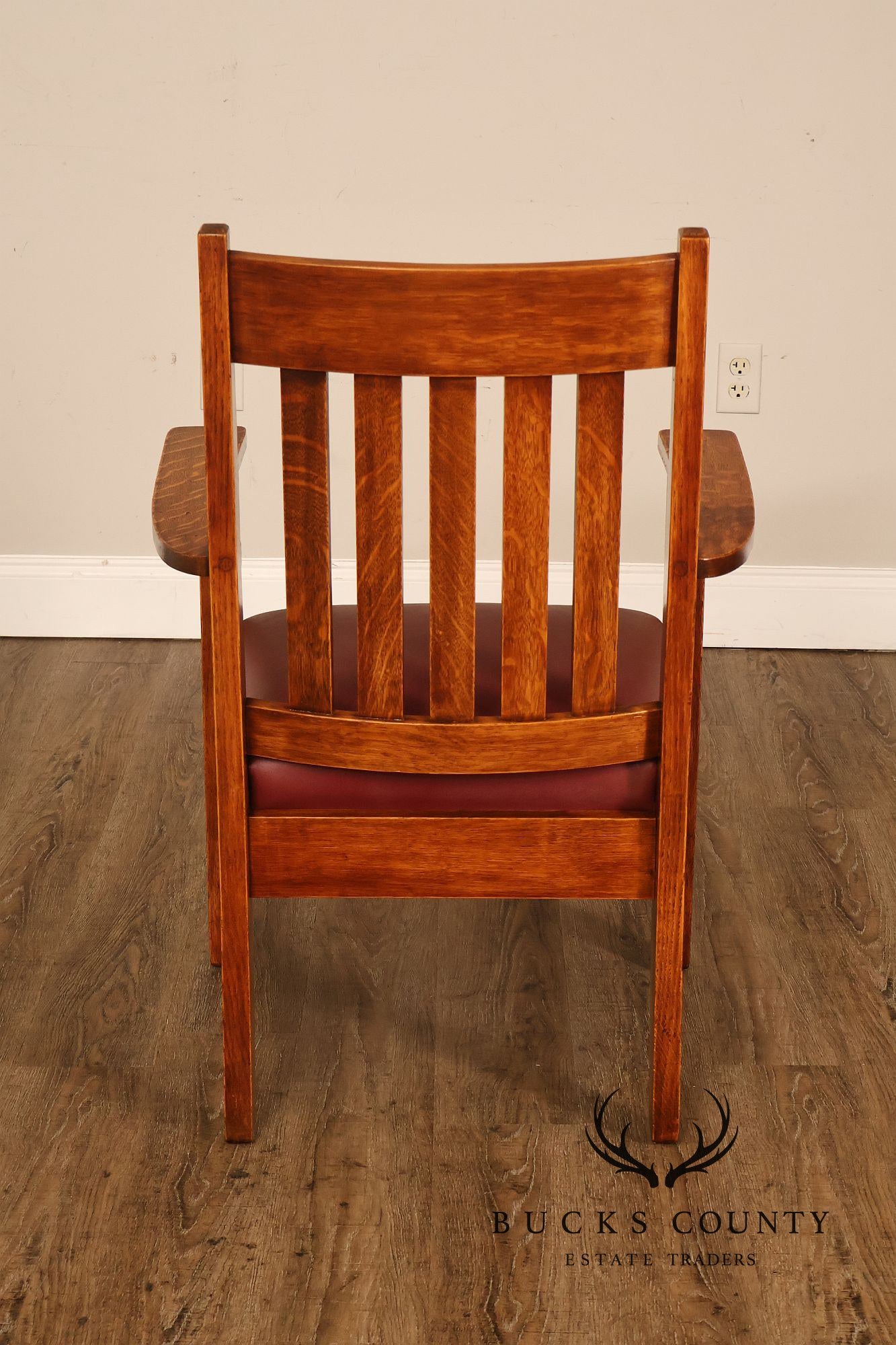 Mission Arts & Crafts Quarter Sawn Oak Armchair With Leather Upholstered Seat