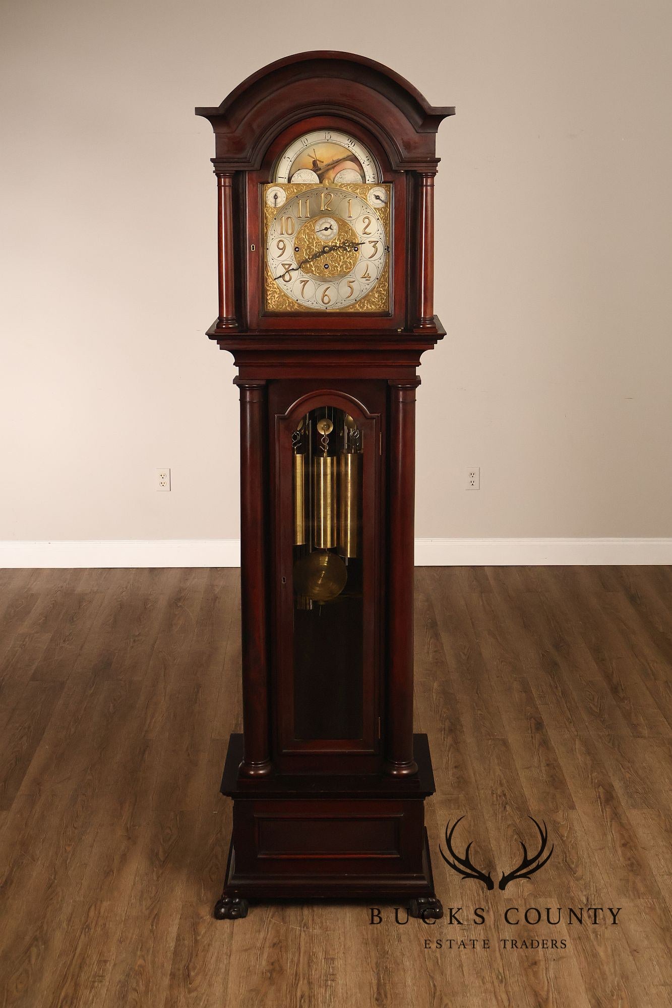 Baily Banks and Biddle Antique Mahogany 9 Tube Grandfather Clock
