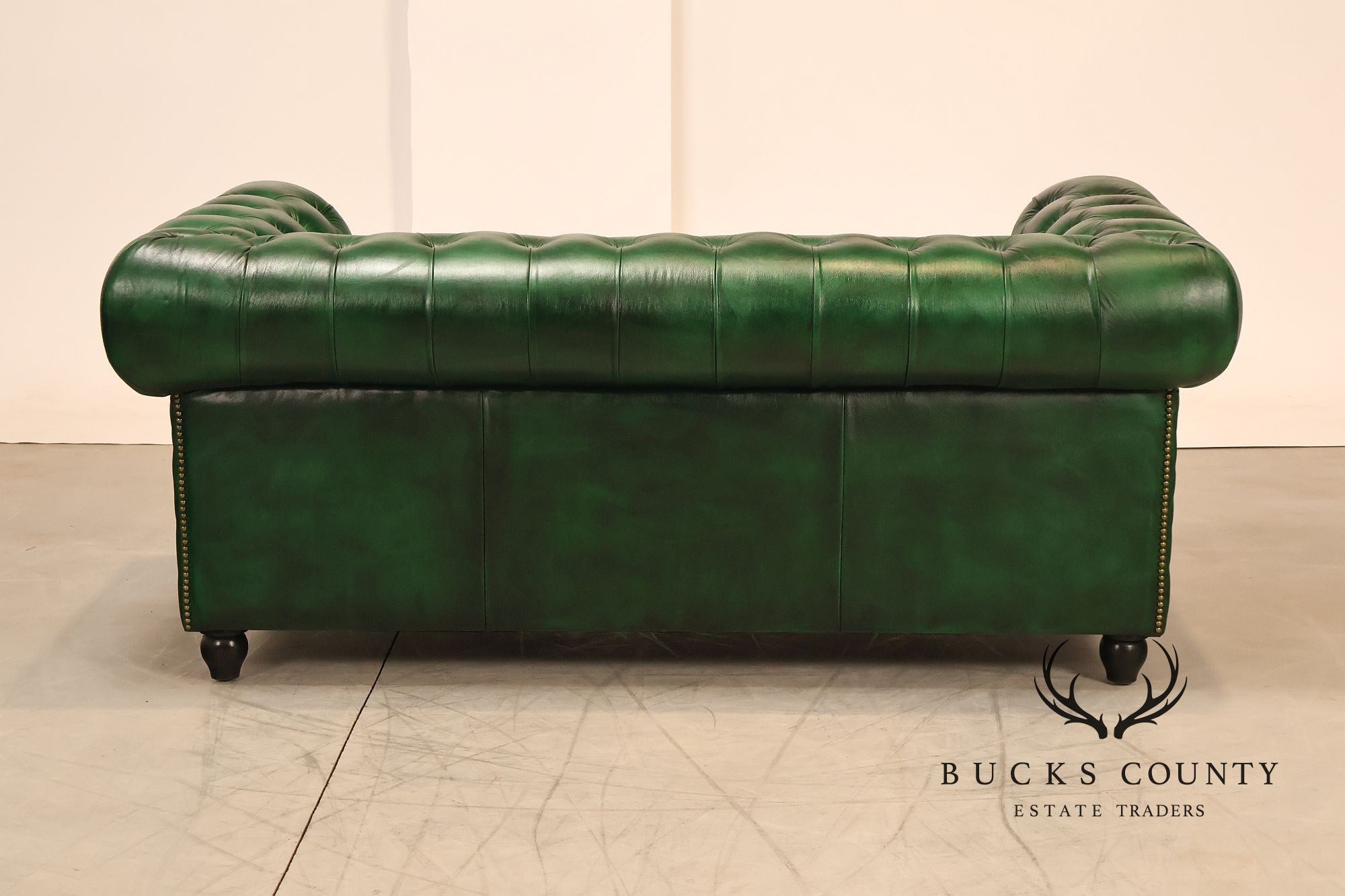 Chesterfield Style Green Leather Sofa