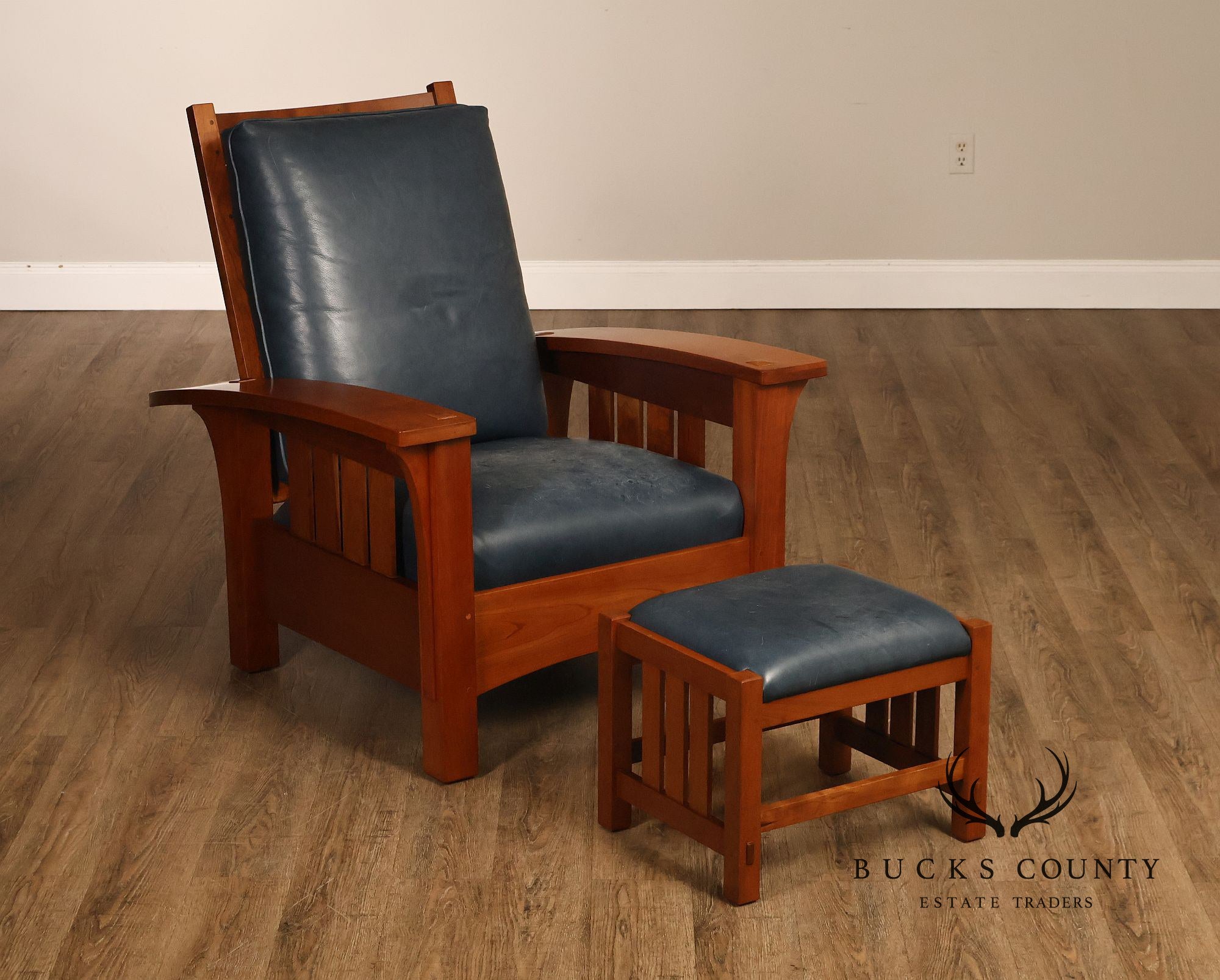 Stickley Mission Collection Cherry Bow Arm Morris Chair and Ottoman