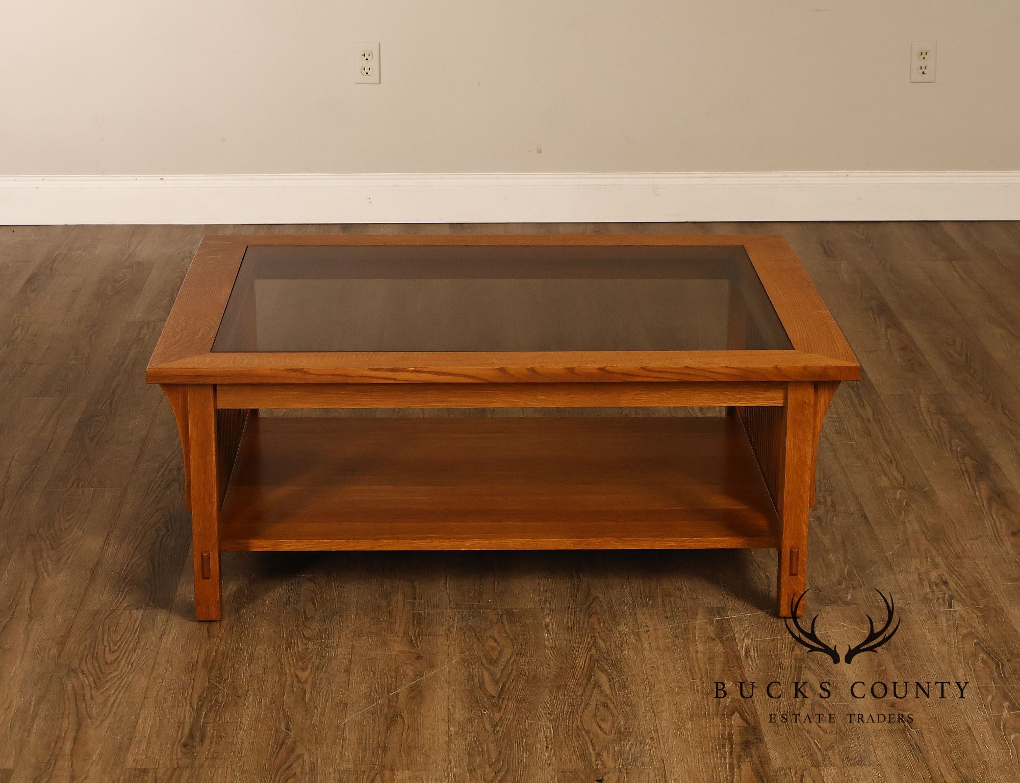 Stickley Mission Collection Glass Top Oak Cocktail Table