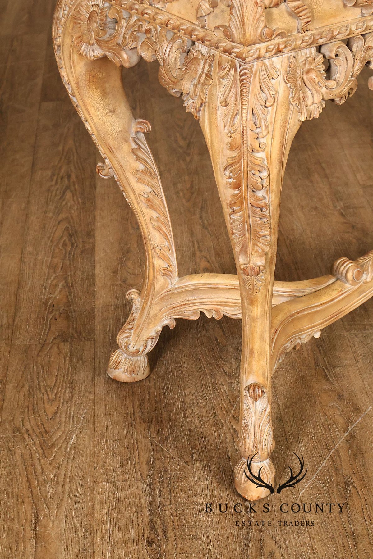 Maitland-Smith Rococo Style Carved Console Table With Tessellated Stone Top