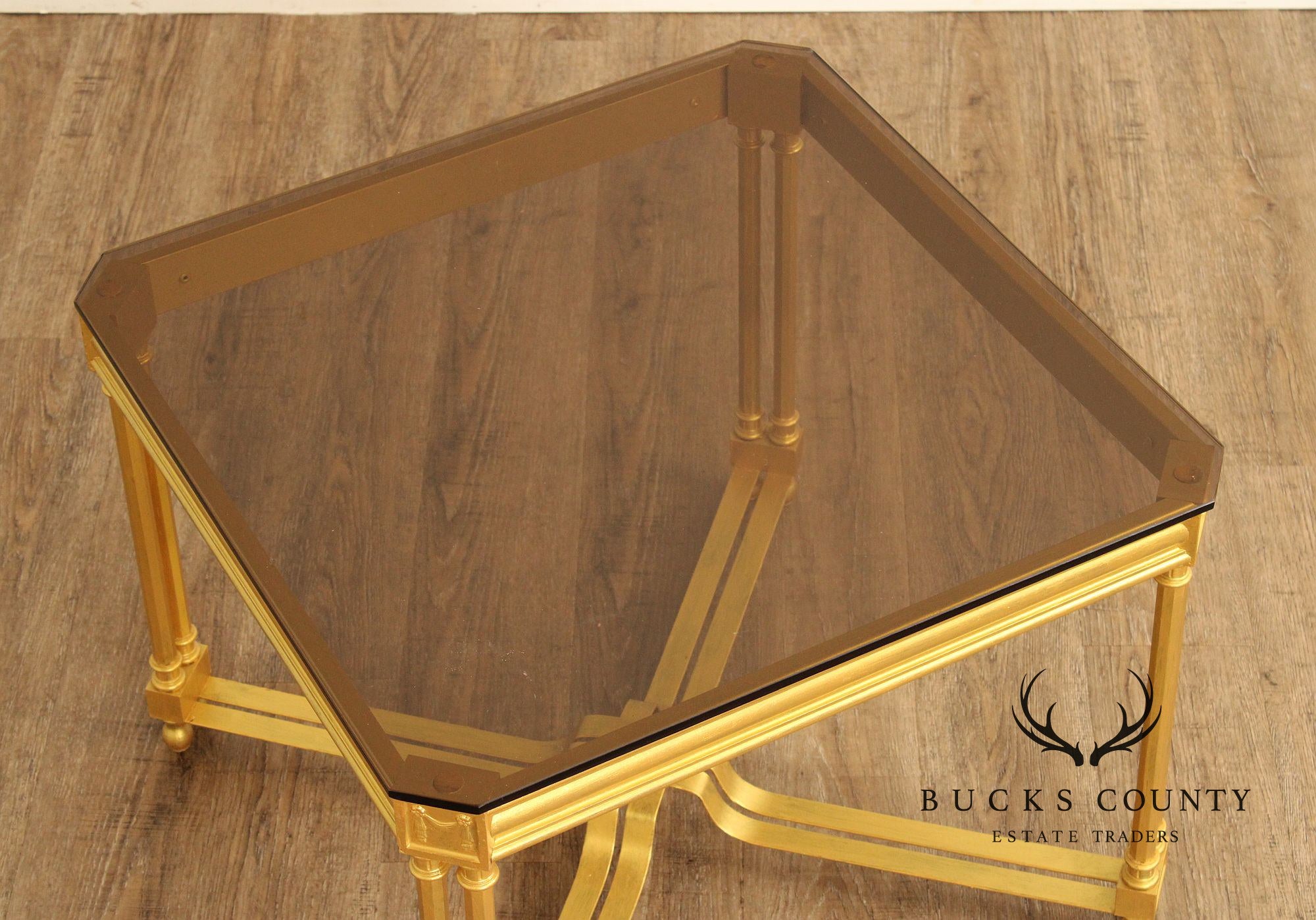 Neoclassical Style Glass Top End Table