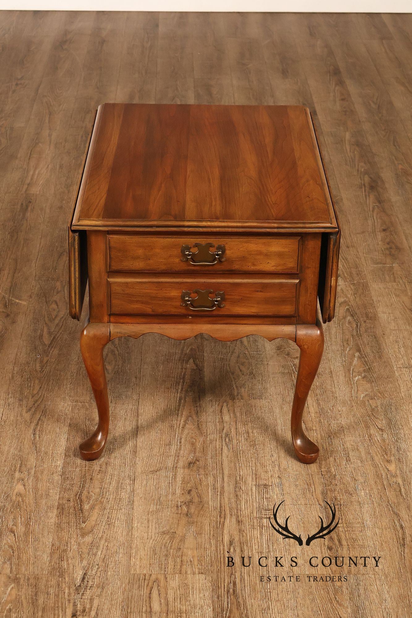Pennsylvania House Vintage Pair Of Queen Anne Style Cherry Drop Leaf Two-Drawer End Tables
