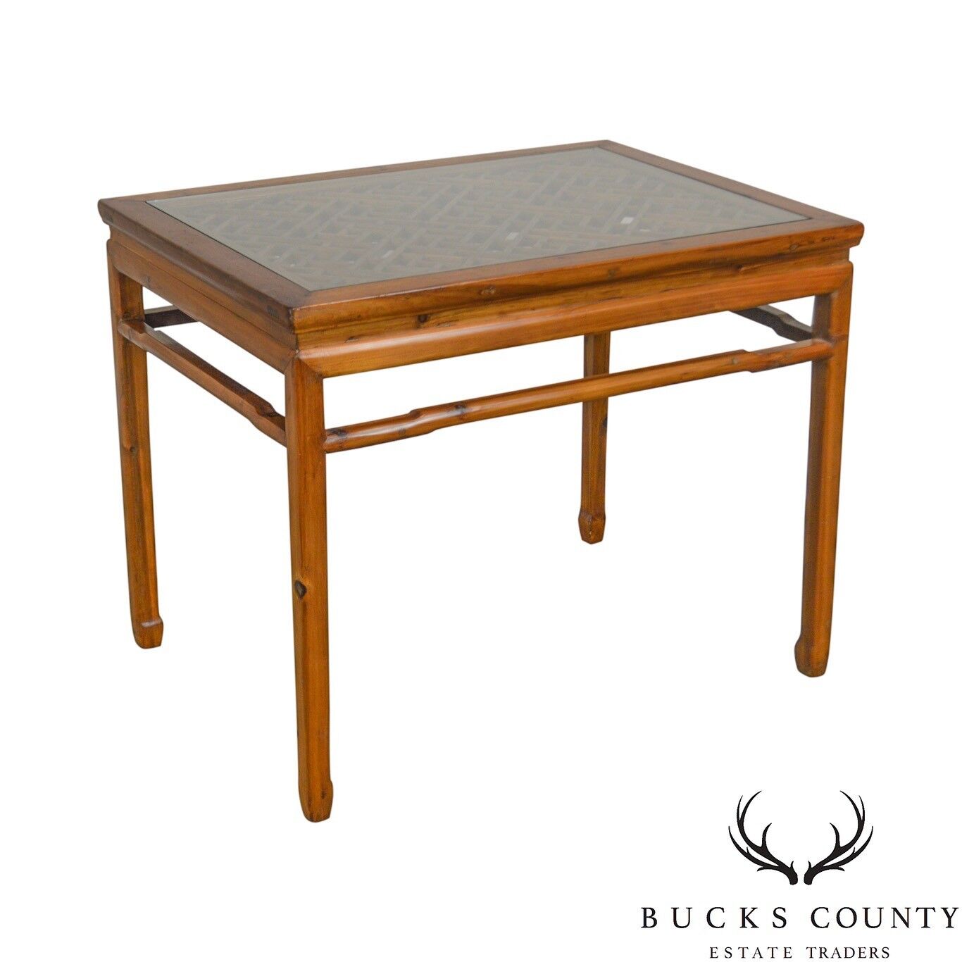 Vintage Chinese Lattice Work Table with Glass Top