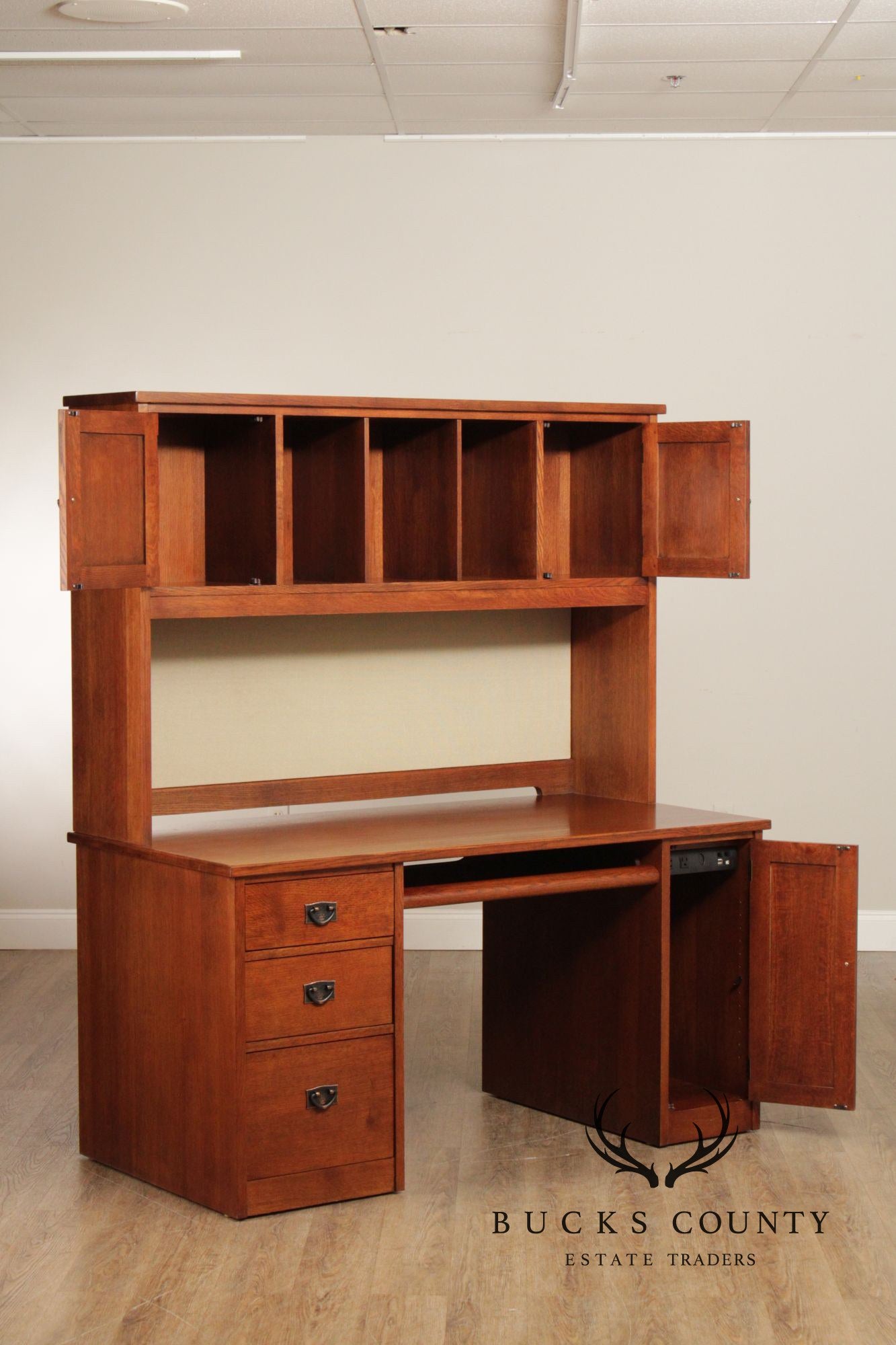 Stickley Mission Collection Executive Desk With Bookcase Hutch