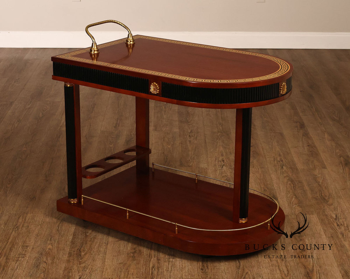 Neoclassical Style Mahogany And Ebonized Bar Cart With Greek Key Inlay And Brass Accents