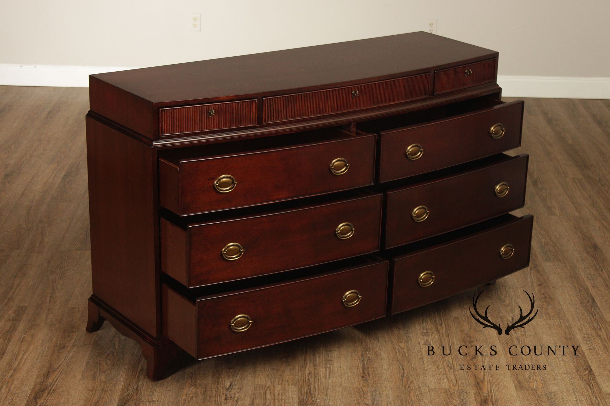 Lauren Ralph Lauren Mahogany Hepplewhite Style Bow Front 9 Drawer Dresser